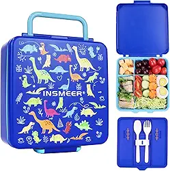 INSMEER Marmita Termica Infantil - 1,3 Litros, Lancheira Termica Portátil Com Talheres, Com 4 Compartimentos, À Prova De Fugas, Fácil De Limpar, Adequado Para Rapazes E Raparigas (Azul)