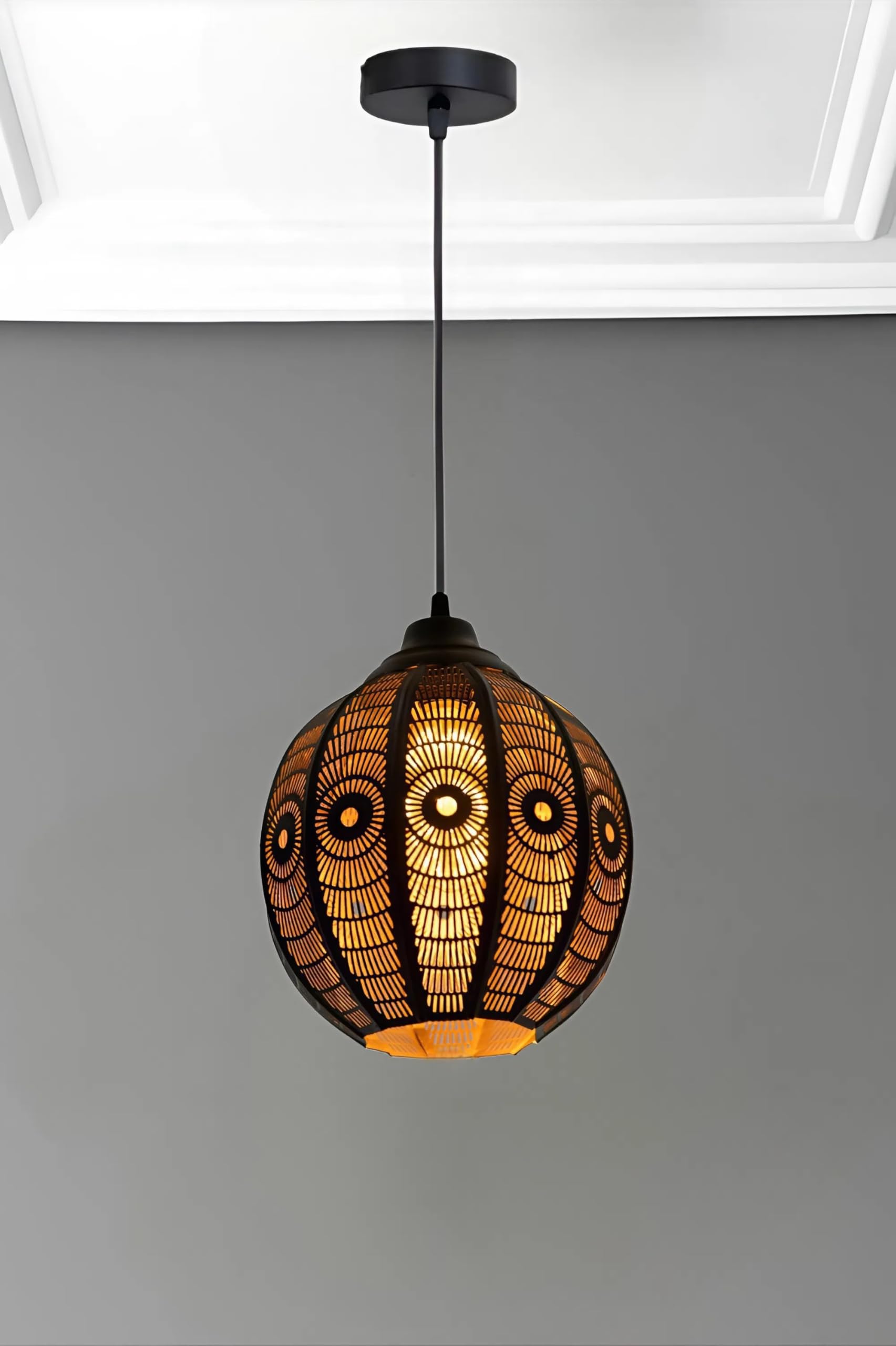 twixle Golden & Black Metal Laser Cutting Round Shaped Pendant Lamp, Hanging Ceiling Lamp for Living Room, Bedroom, Kitchen, Balcony, Restaurant, Hanging Light for Home Decor(Bulb Not Included)-image-22