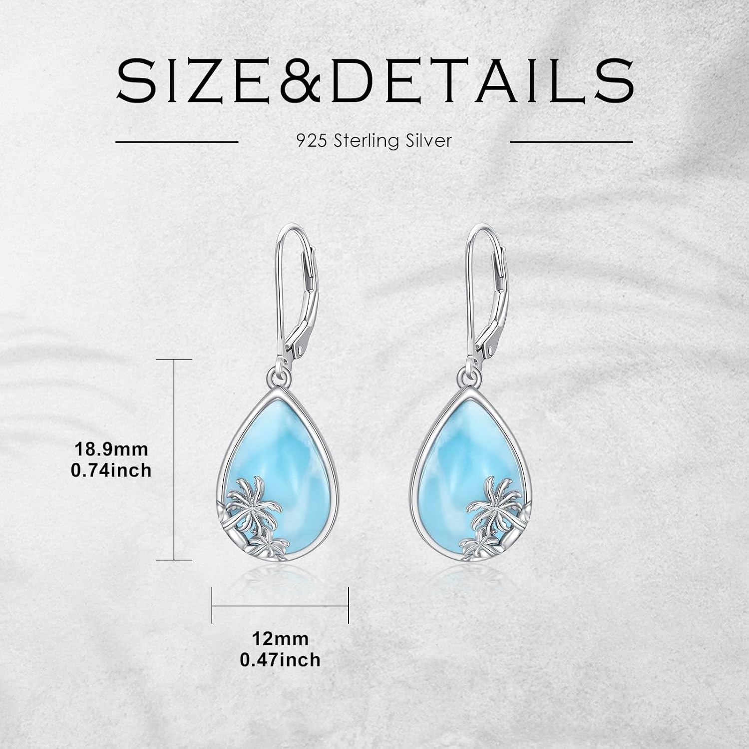 Natural Larimar Earrings 925 Sterling Silver Palm Tree Genuine Larimar Gemstones Drop Dangle Earring Summer Beach Jewelry Gifts for Women