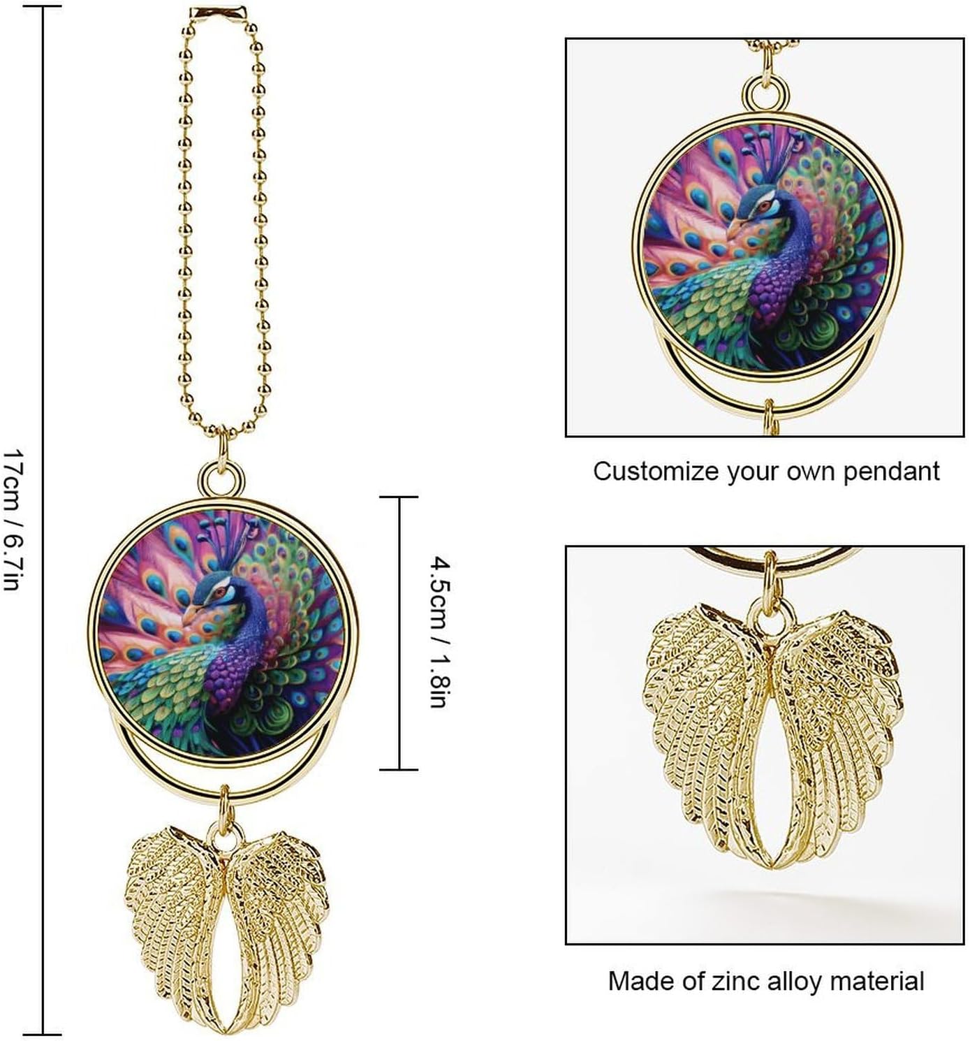 Colorful Peacock Mirror Pendant Car Hanging Ornament image 2