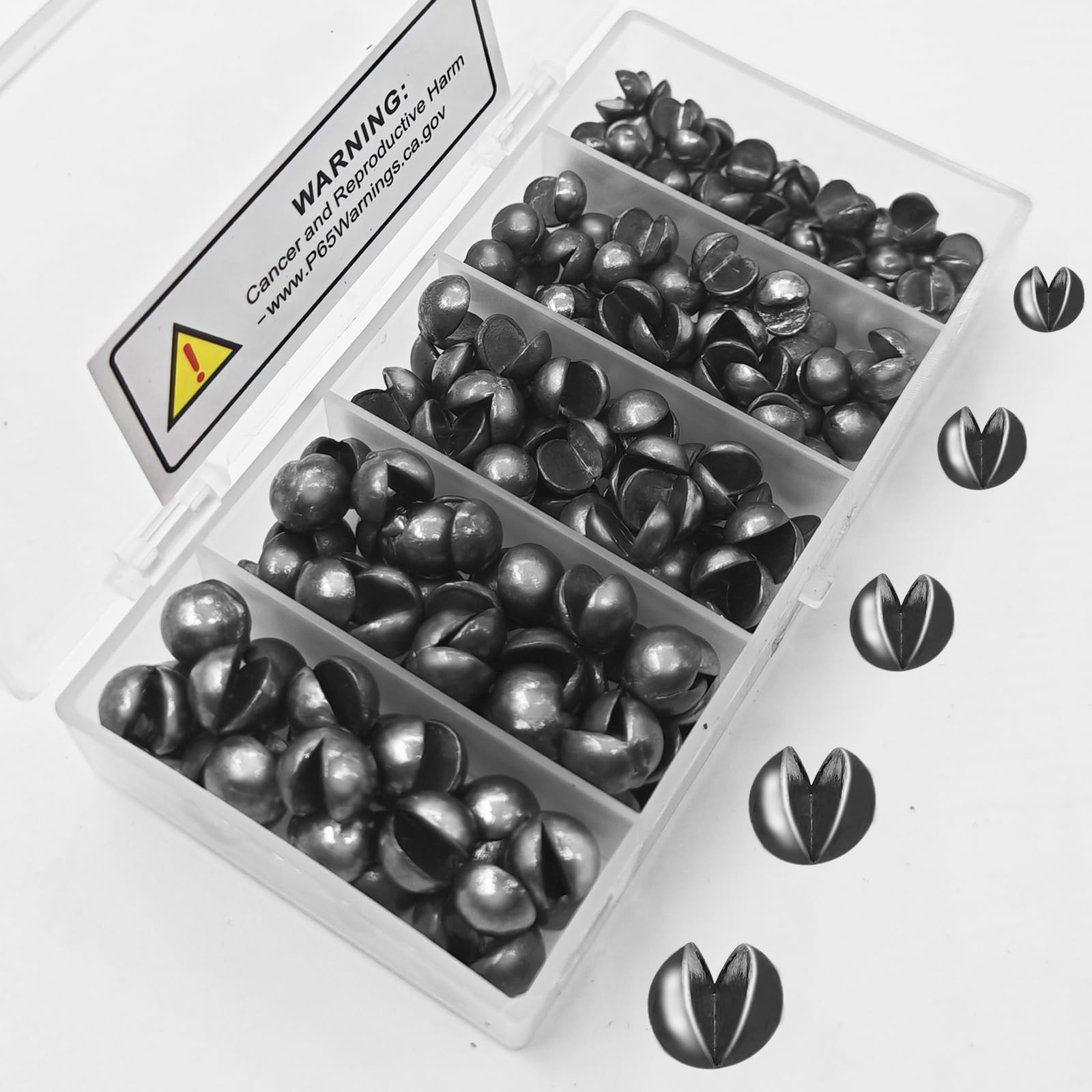 100/150Pcs Split Shot Fishing Weights - Premium Removable Fishing Sinkers,5/6 Sizes Assortment (0.02oz-0.14oz) for Freshwater & Saltwater Fishing