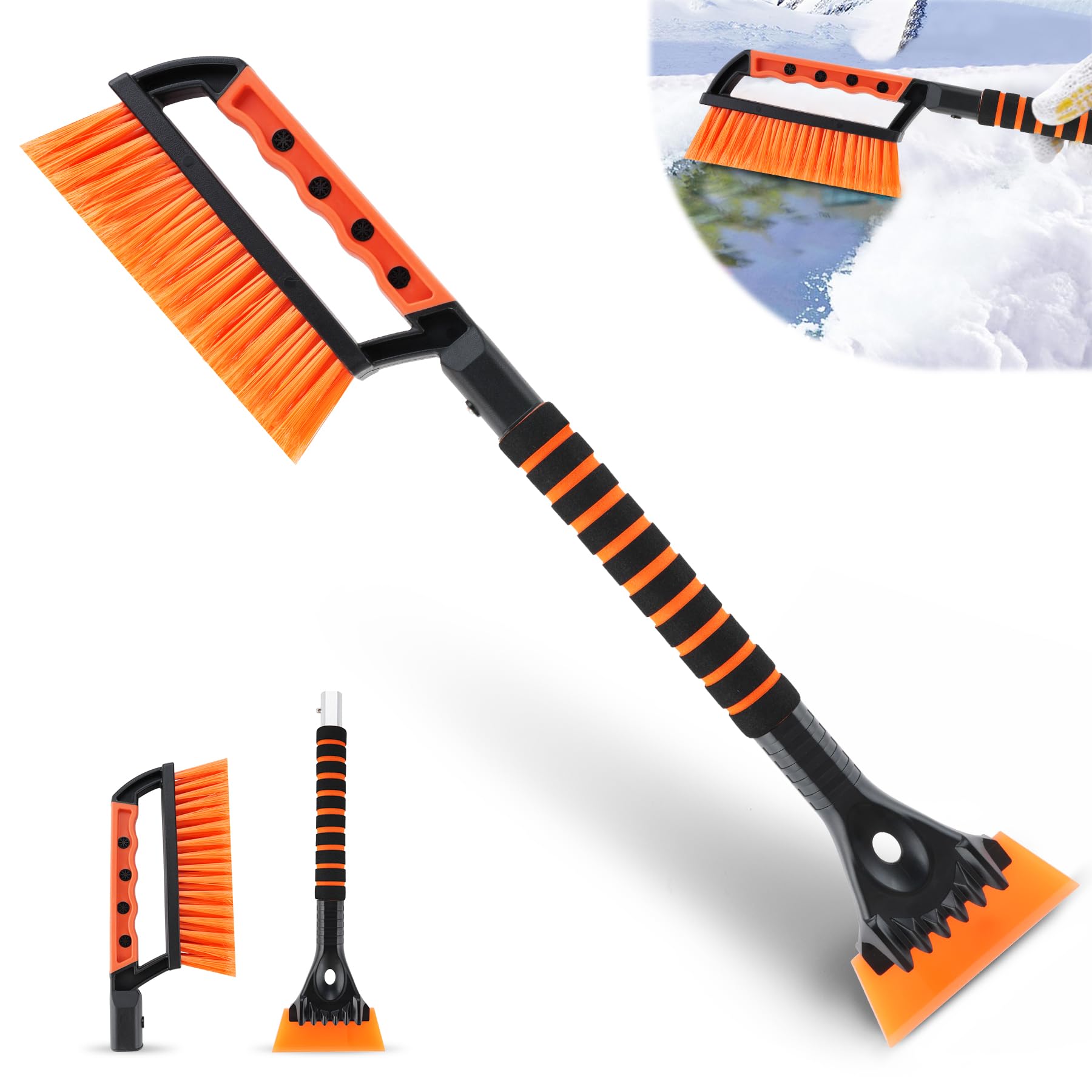 LivTee Ice Scraper and Snow Brush for Car Windshield, 24.75" Removable Snow Removal Tool, Automotive Exterior Accessories and Winter Essentials for Cars, Trucks, and SUVs,Orange-image-6
