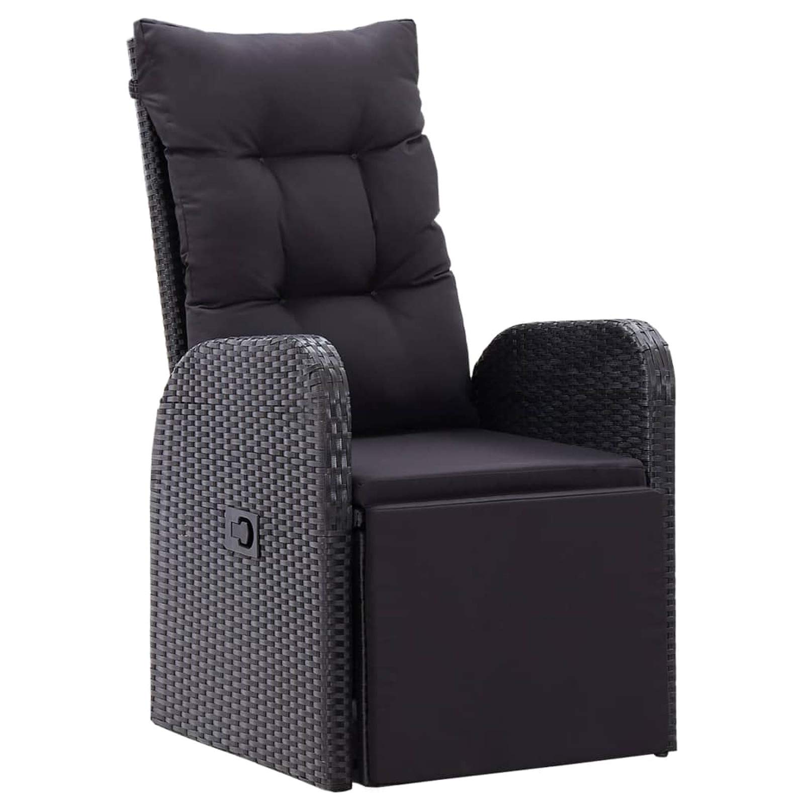 Tidyard Sedia da Giardino Reclinabile in Polyrattan Nero con Cuscini, Poltrona da Esterno Reclinabile in Rattan, 57x73x105 cm