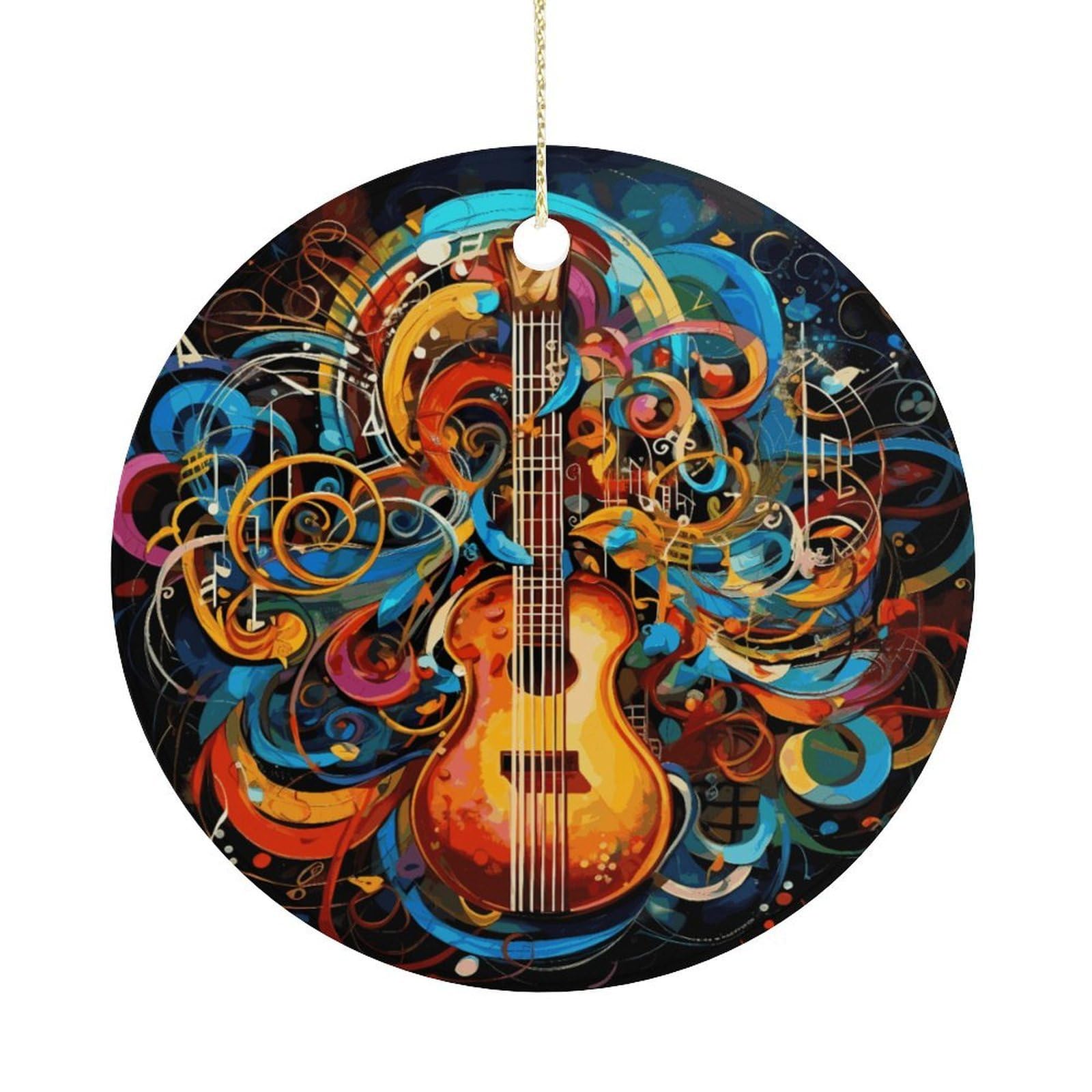 Music Series Christmas Ornament,Round Ceramic Ornaments Personalized Christmas Tree Ornament for Holiday Porcelain Keepsake Gifts Ideas Home Decor