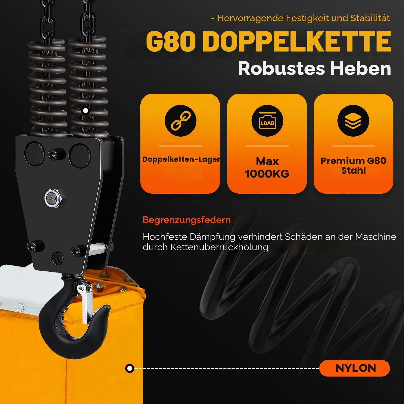 Mxmoonant 1T Elektro kettenzug 4.5m Hubhöhe, mit Funk- & Kabelsteuerung | mit E-Stop, 1300W Elektrischer Kettenzug G80 Stahlkette (Weiß)