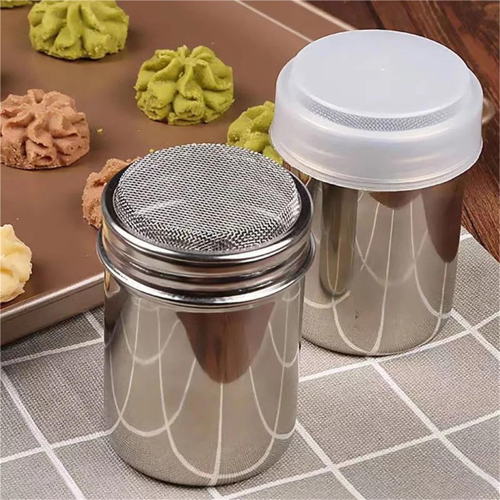 3 aspersores de Acero Inoxidable para Casa | Herramienta agitadora de harina de chocolate, azúcar glas en polvo, cacao(L)