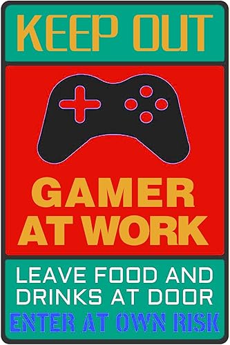 Cartel divertido para jugadores con texto en inglés Keep Out Gamer At Work Enter At Own Risk for Gamer para sala de juegos, decoración de pared,