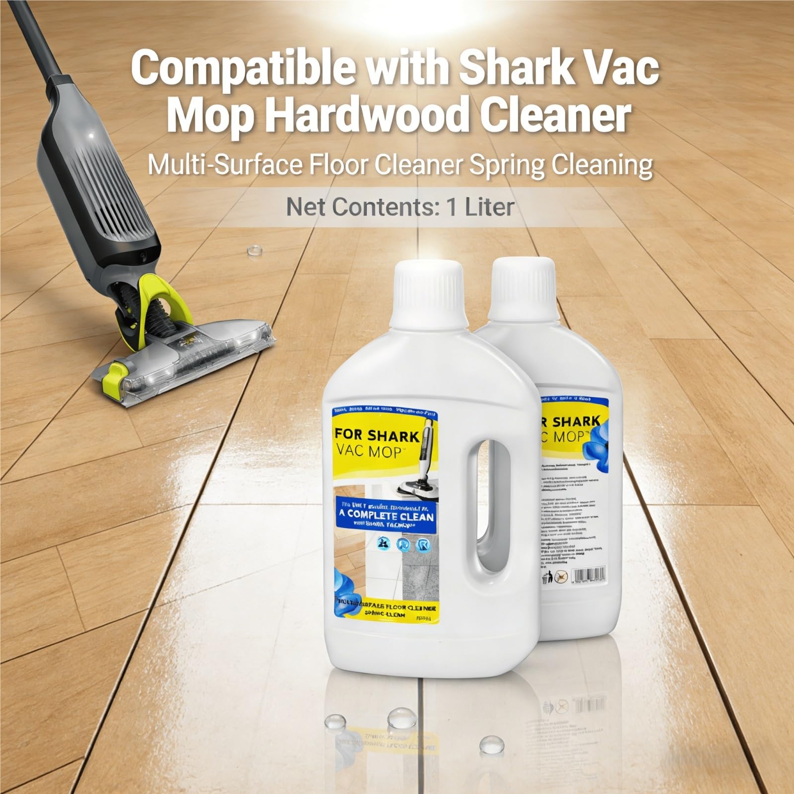 Limpiador Multisuperficies for Suelos, Botella 1L, Fragancia Fresca Primaveral, Fórmula Secado Rápido sin Rayas, Compatible con Roborock VACMOP Aspiradora Fregadora Inalámbrica(2 Bottle)