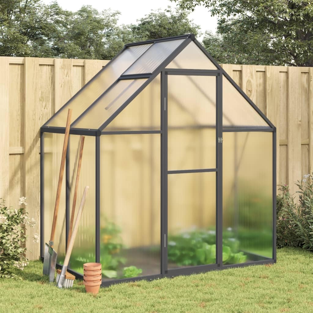 IKAYAA Gewächshaus mit Fundamentrahmen Gewächshaus Aluminium für den Garten Treibhaus Gartenhaus Winterfest Aufzucht Tomatenhaus Frühbeet und Pflanzenhaus-Anthrazit-169 x 114 x 195 cm