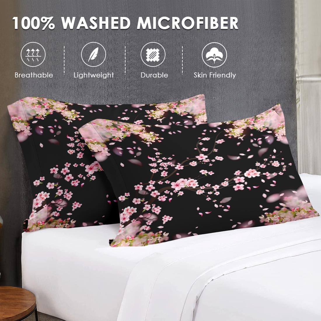WeCozy 7 Pcs Queen Size Comforter Set with 2 Pillowcases & 2 Shams, Tree Flower Floral Bedding for Kids and Adults, Pink Cherry Blossom Bed in a Bag with Flat Fitted Sheet
