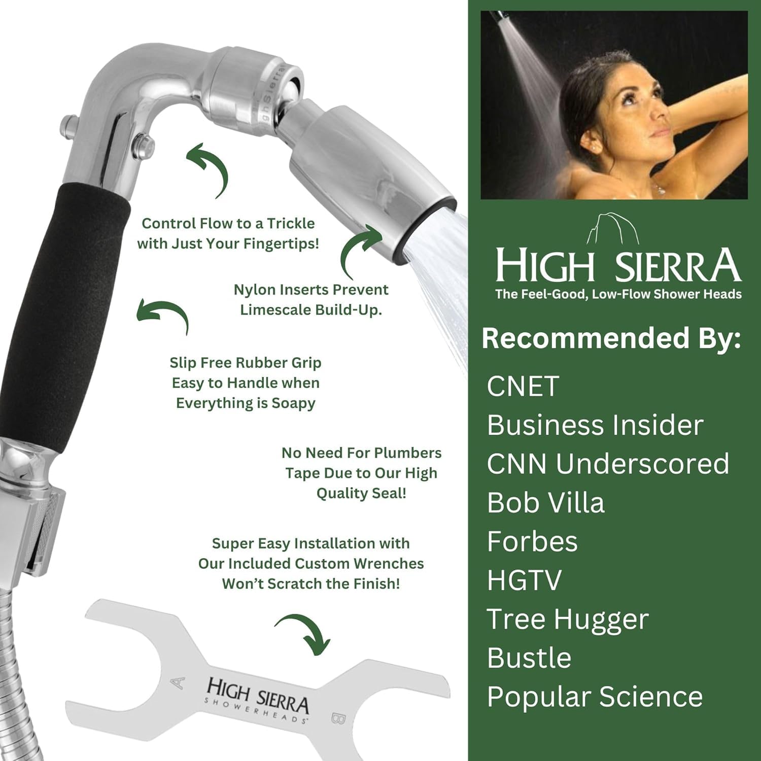 High Sierra Showerheads Zestaw ręcznej głowicy prysznicowej z litego metalu, z antypoślizgowym uchwytem, certyfikat wody, niski przepływ, 1,8 gpm (brąz olejowany)