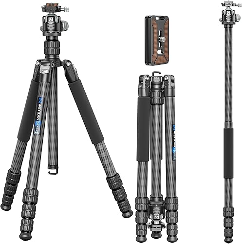 Trípode de fibra de carbono de 72.6 pulgadas, Monopod WEYLLAN Heavy Duty Tripod para cámara, tubo de 1.280 in, trípode profesional para cámara con