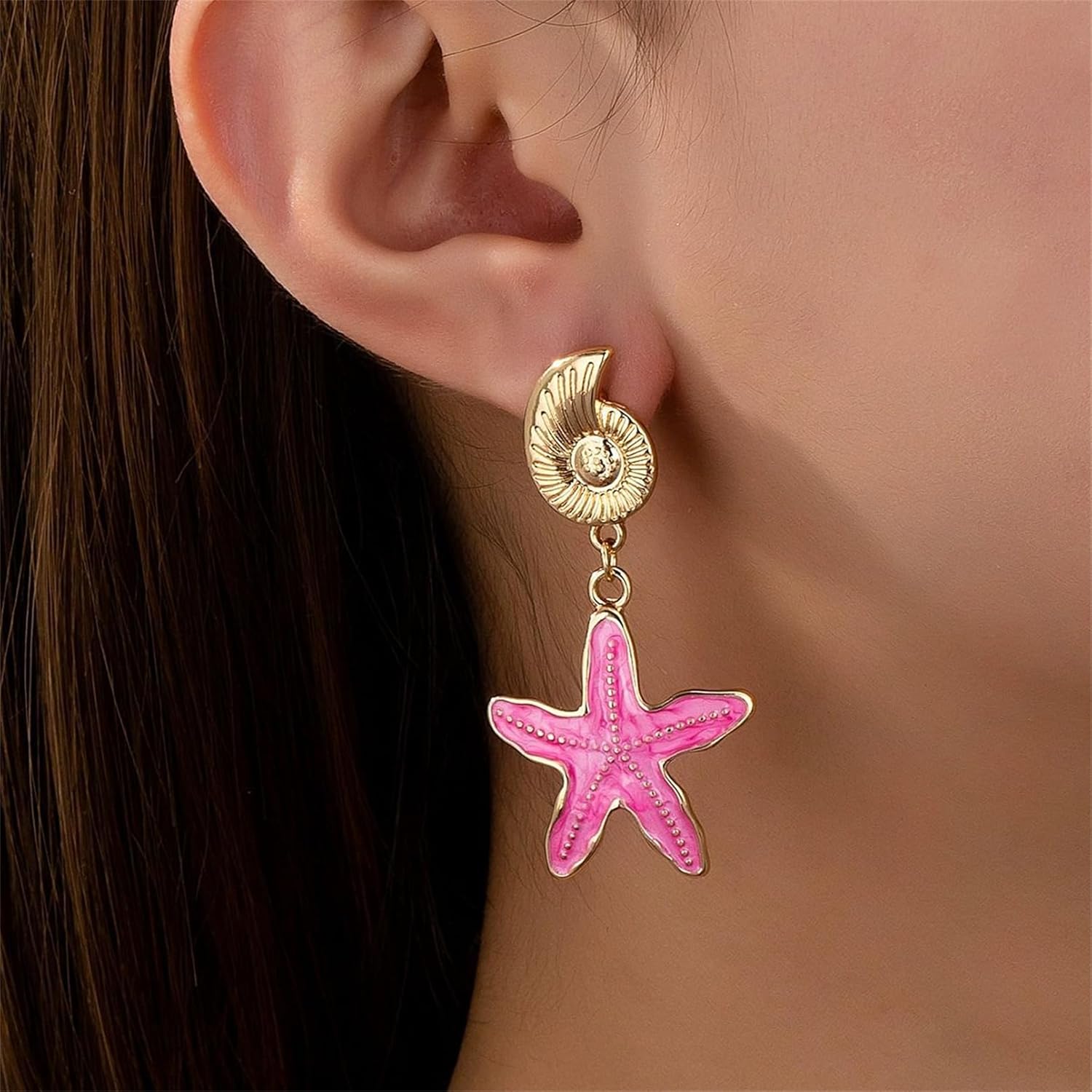 Dainty Starfish Earrings for Women 14K Gold Plated Sea Shell Enamel Dangle Earrings Retro Chic Summer Vacation Beach Jewelry Gifts - Image 2