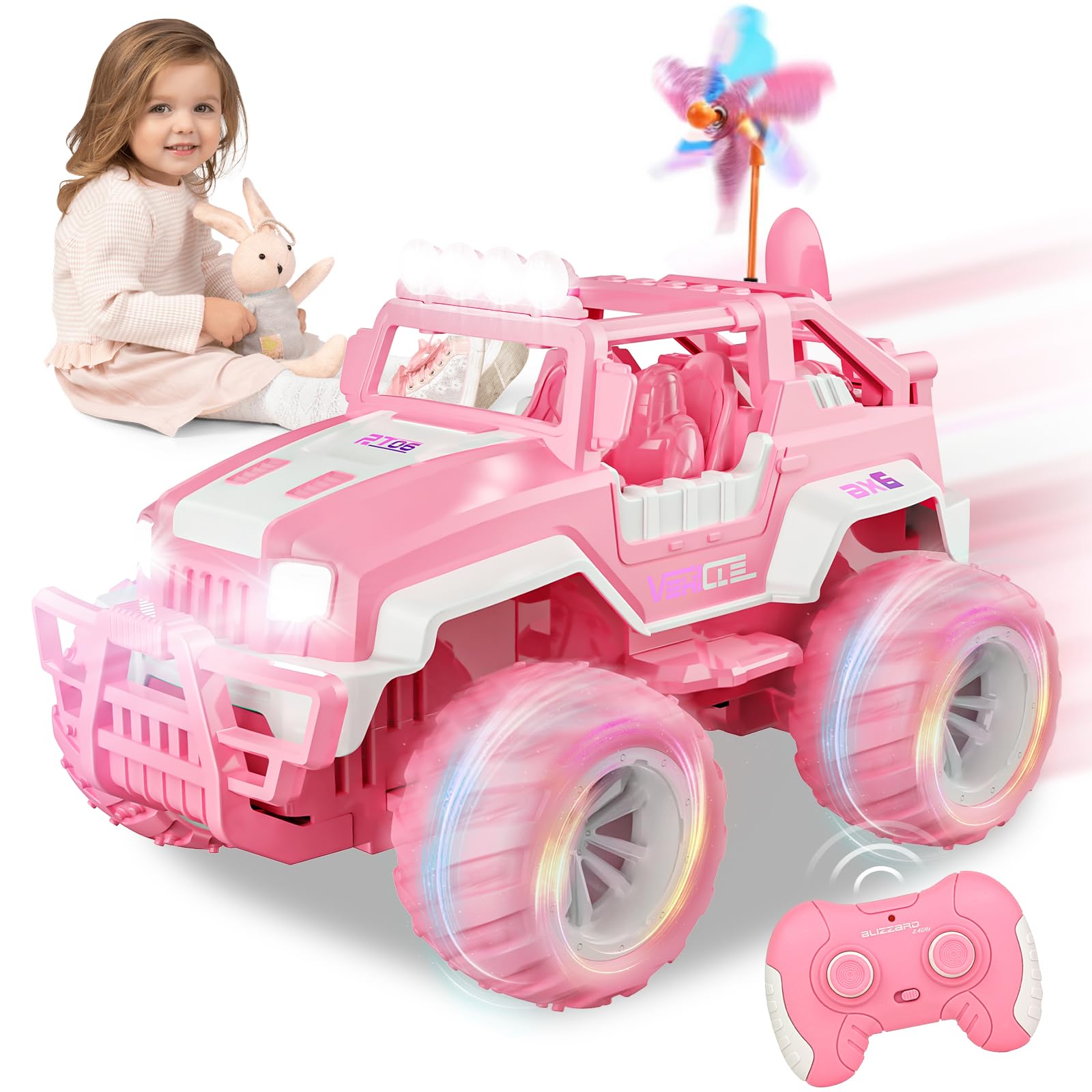 Genérico IEEILULU Mando a Distancia RC Rosa, 1/18 Coche Teledirigido Todoterreno, Coche Teledirigido SUV, Coche Escarabajo Todoterreno, Apto para3-12 Niños Niñas, Juguete (Rosa Jeep)