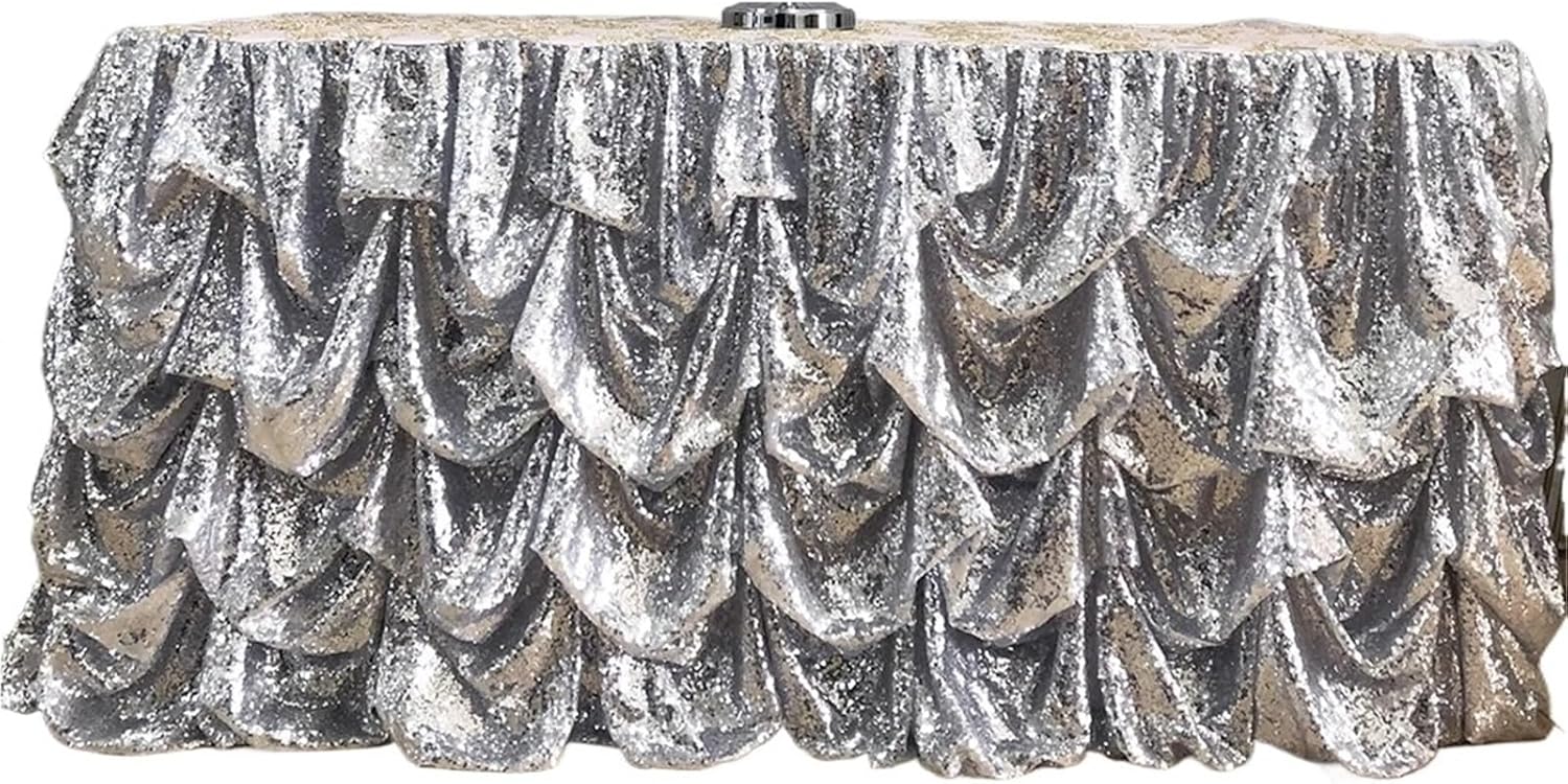 Party Table Skirt 2 Piece/lot Silver Shiny Sequin Table Skirt for Wedding Decoration