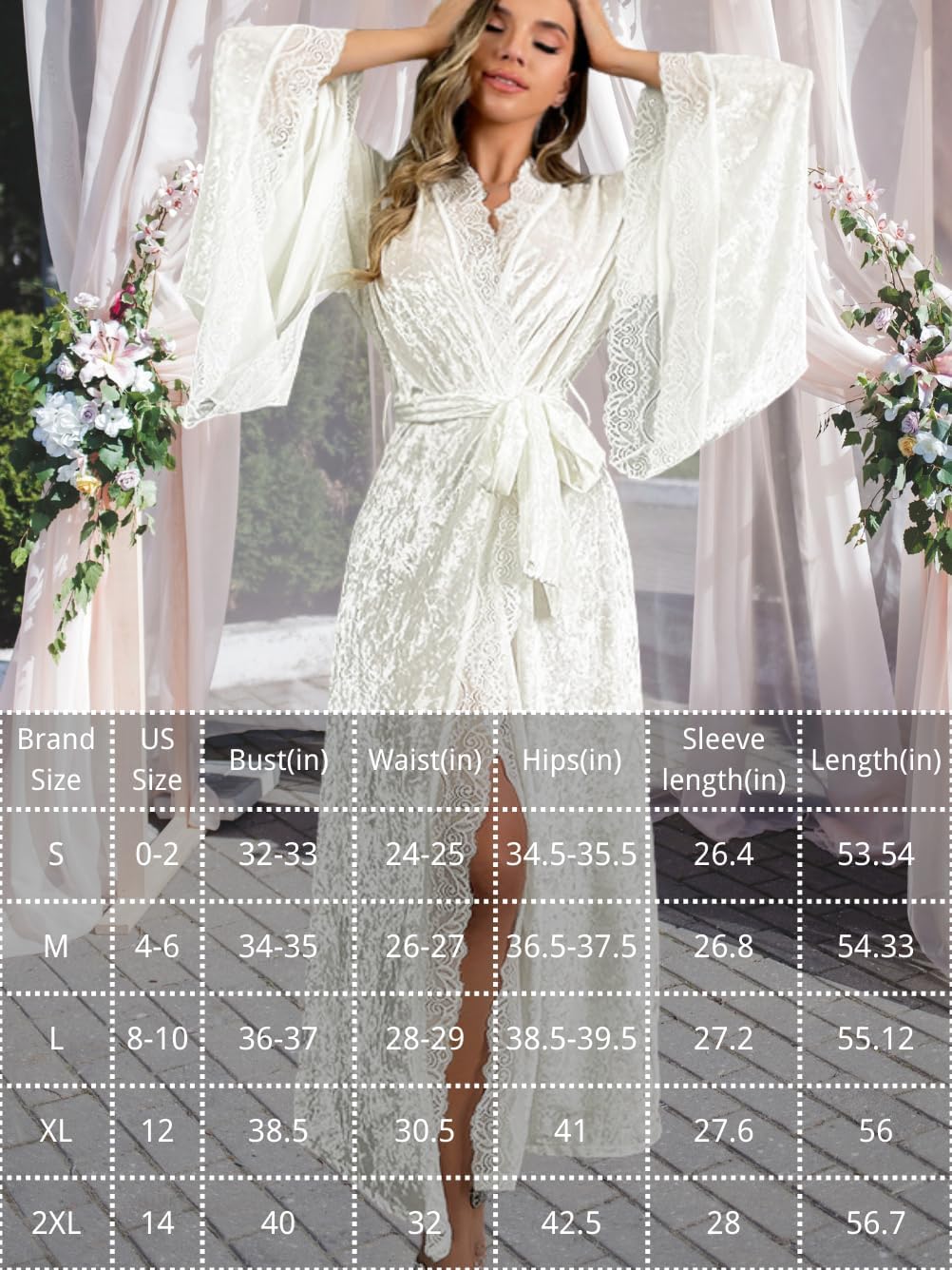 Silk Long Robe For Women, Satin Lace-Trim, Bride Wedding-Night, Bridal Bridesmaid Kimono Robes Lightweight - Image 4