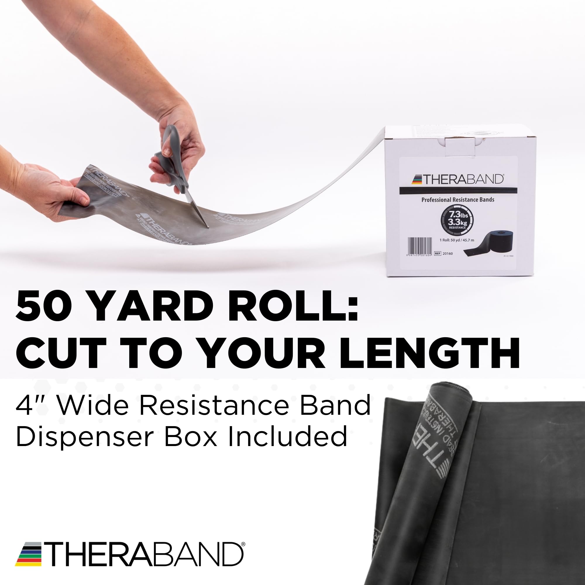 THERABAND Resistance Band 50 Yard Roll, Non-Latex Professional Elastic Stretch Bands For Upper & Lower Body Exercise Workouts, Physical Therapy, Lower Pilates, Flexibility, & Rehab, Dispenser Box