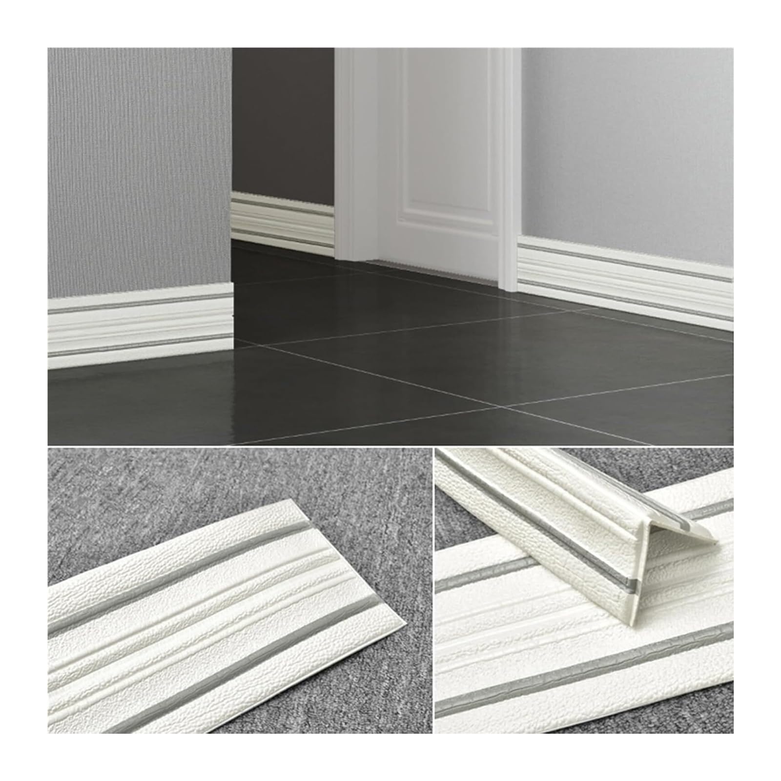 Fjqfhh White Gray Baseboard Skirting Border, 3D Self-Adhesive Waistline Skirting Baseboard Corner Line 2.300Cmx14cm(White Gray)