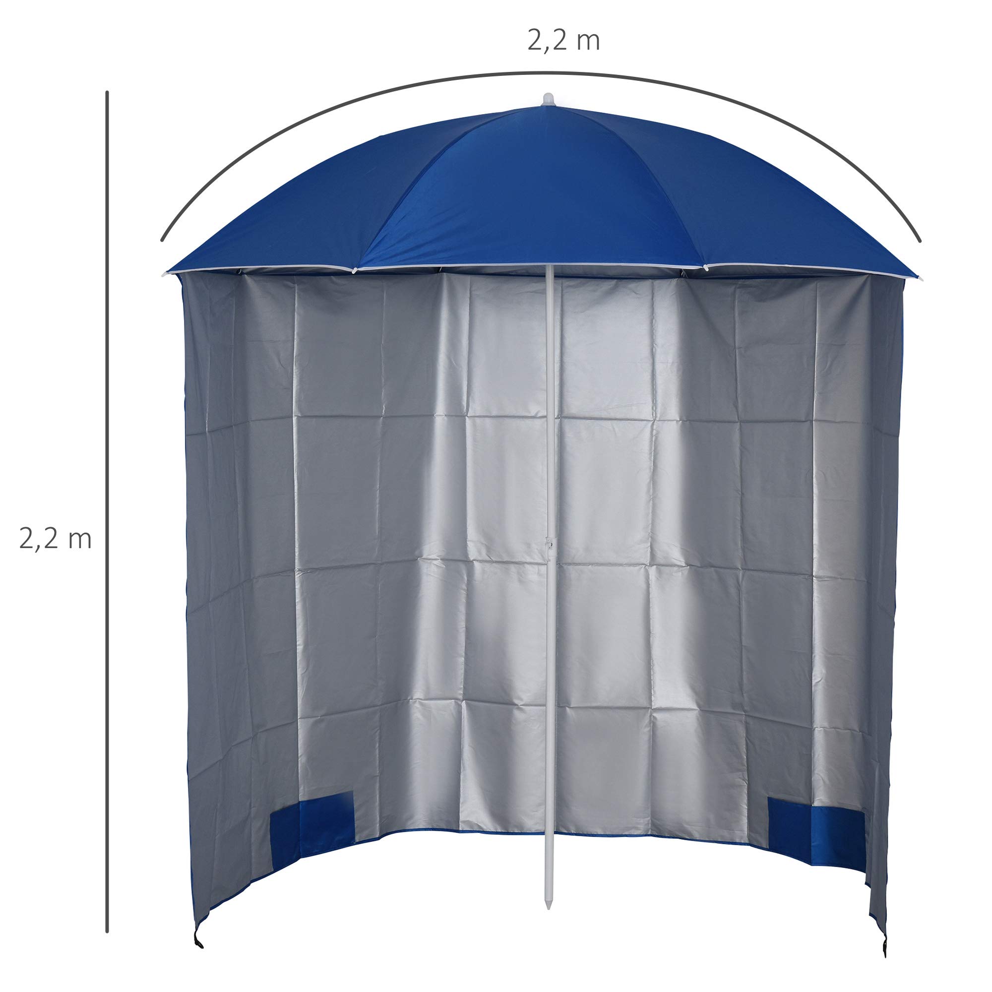 Outsunny Sombrilla de Playa con Panel Lateral Ø220x220 cm Parasol para Terraza con Apertura Manual 8 Varillas de Acero y Bolsa de Transporte para Jardín Piscina