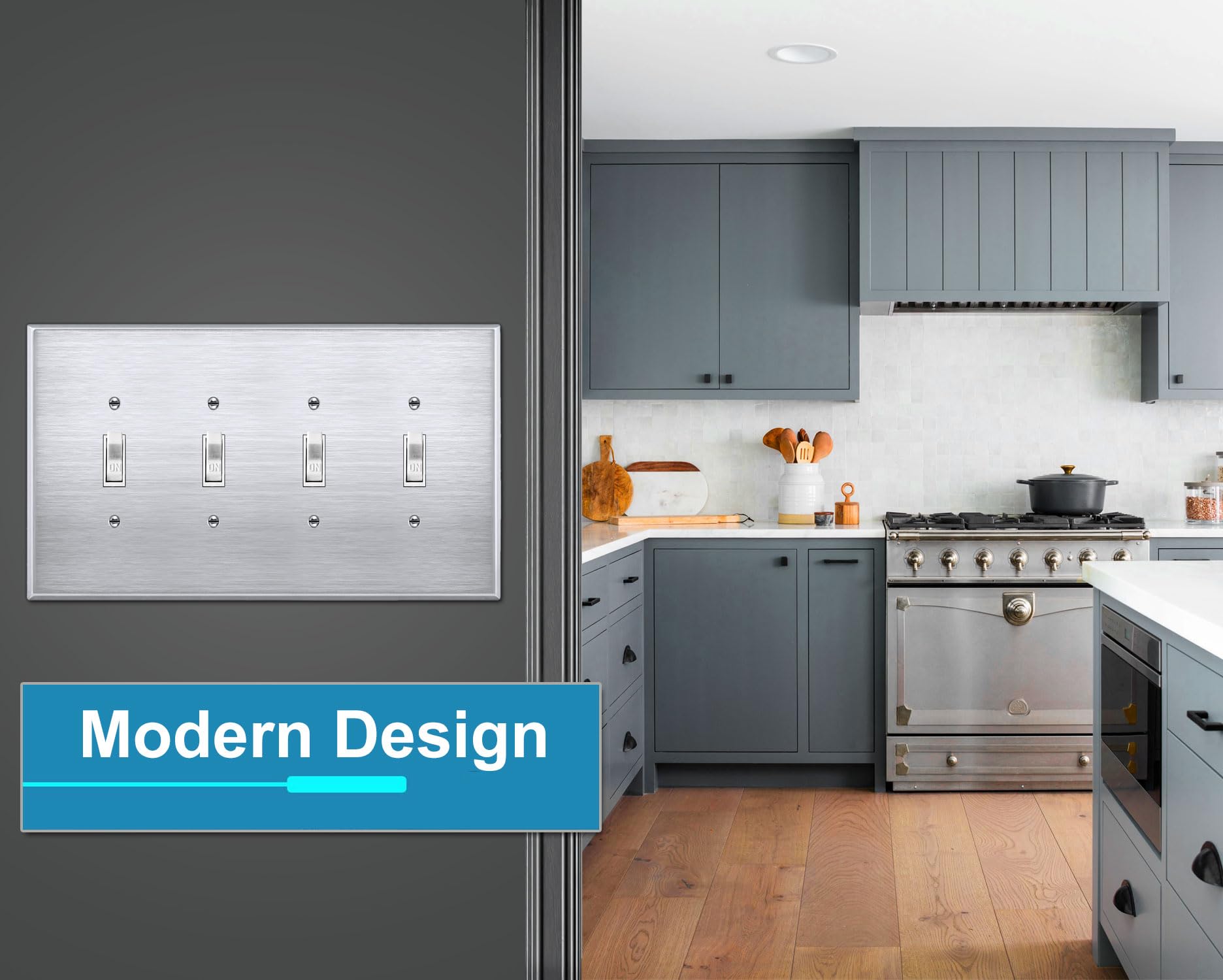 TG Screwless 4-Gang Toggle Switch Wall Plate - Child Safe, Glossy White Polycarbonate, 4.68" X 8.38" - View #8