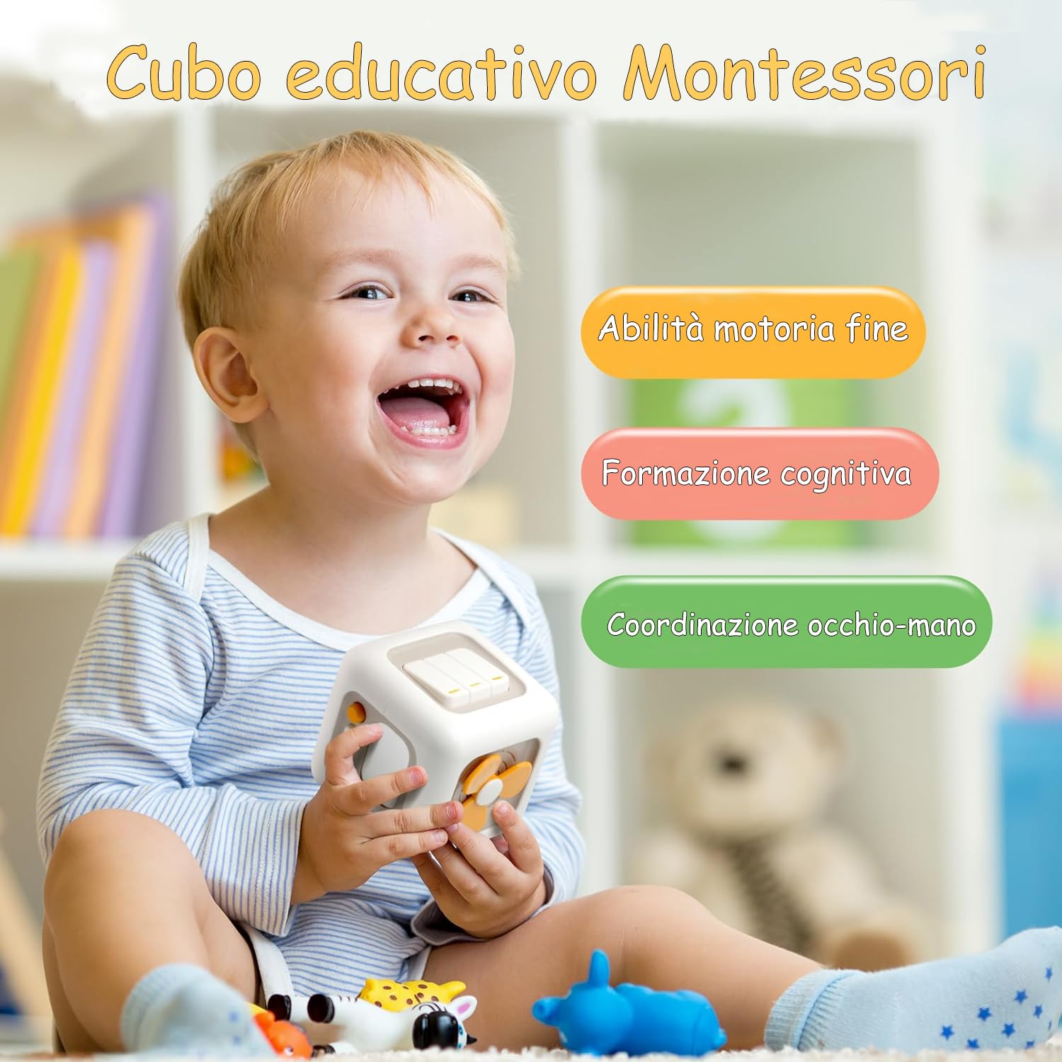 Loyzico Cubo Occupato 6 in 1, Giocattoli per Bambini per Bambine di 1 Anno, Giochi Sensoriali Montessori, Giocattoli da Viaggio per Bambini da 1 a 3 Anni, Regali per Bambini da 12 Mesi in su