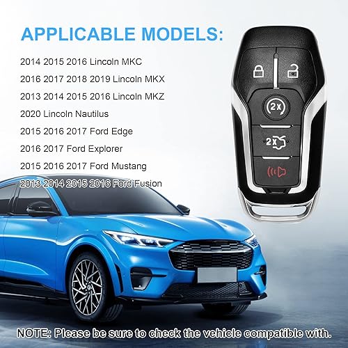 Miniatura 2 de CAUORMOTE Reemplazo del llavero para Ford Mustang Fusion Explorer Edge Lincoln MKC MKX MKZ 5 botones de entrada sin llave control remoto compatible
