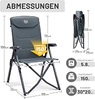 TIMBER RIDGE Összecsukható Camping Szék 150kg Terhelhetőség 4 Pozíciós Alumínium Kempingszék Táskával 2