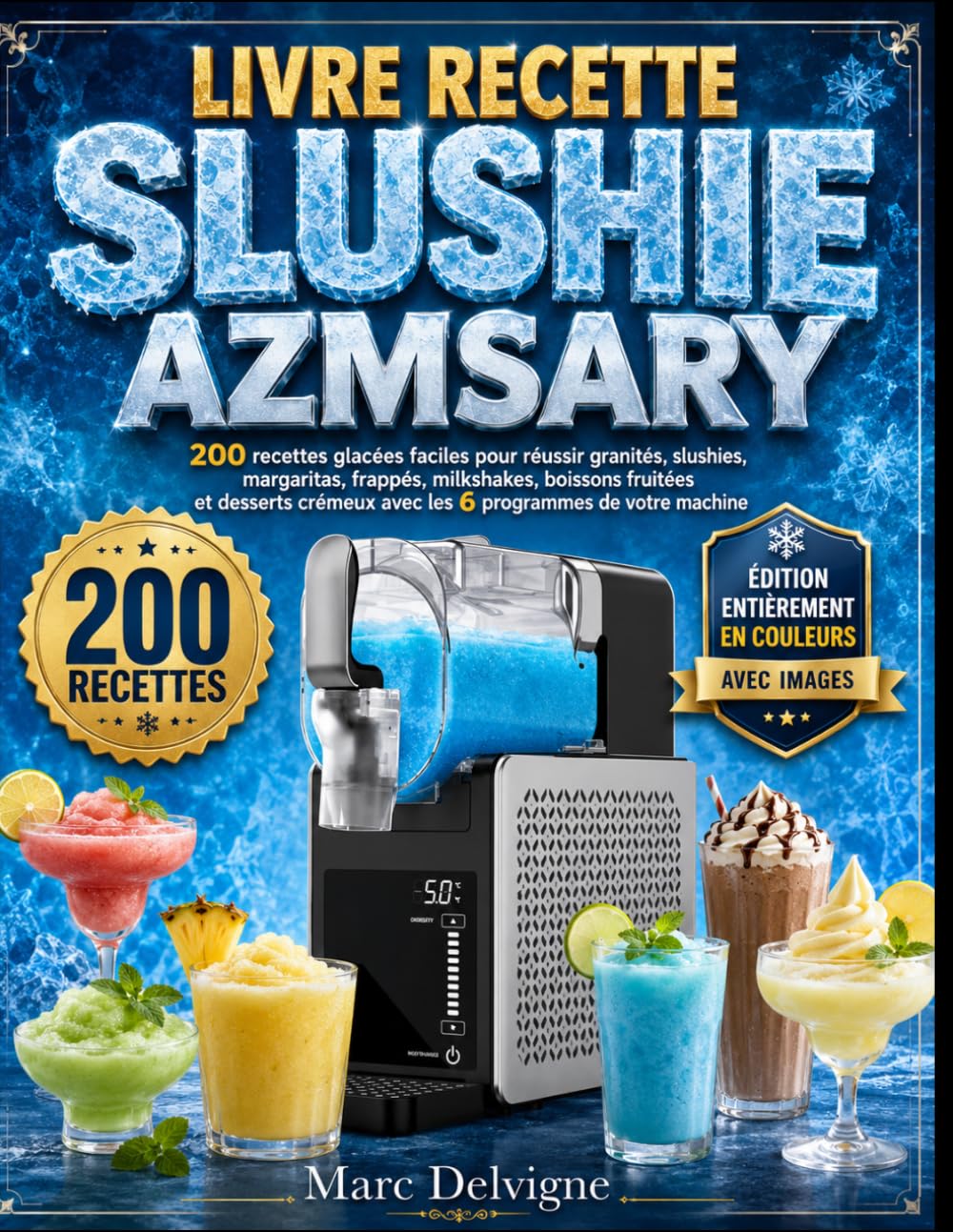 livre recette SLUSHIE AZMSARY: 200 recettes glacées faciles pour réussir granités, slushies, margaritas, frappés, milkshakes, boissons fruitées et ... crémeux avec les 6 programmes de votre machin