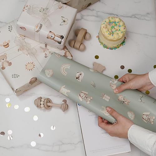 Miniatura 5 de ZICOTO Hermoso rollo de papel de regalo para baby shower, bonito juego de 3 rollos de calidad para cumpleaños y baby showers, añade un toque de