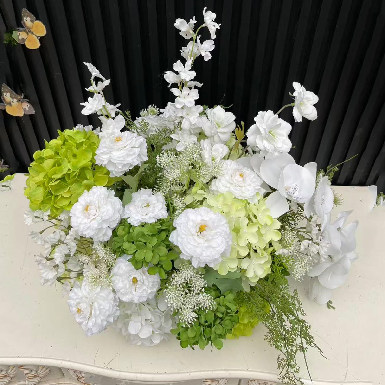 White Green Artificial Flower Arrangement Silk Floral Centerpiece for Wedding Home Decor (Ball,60cm)