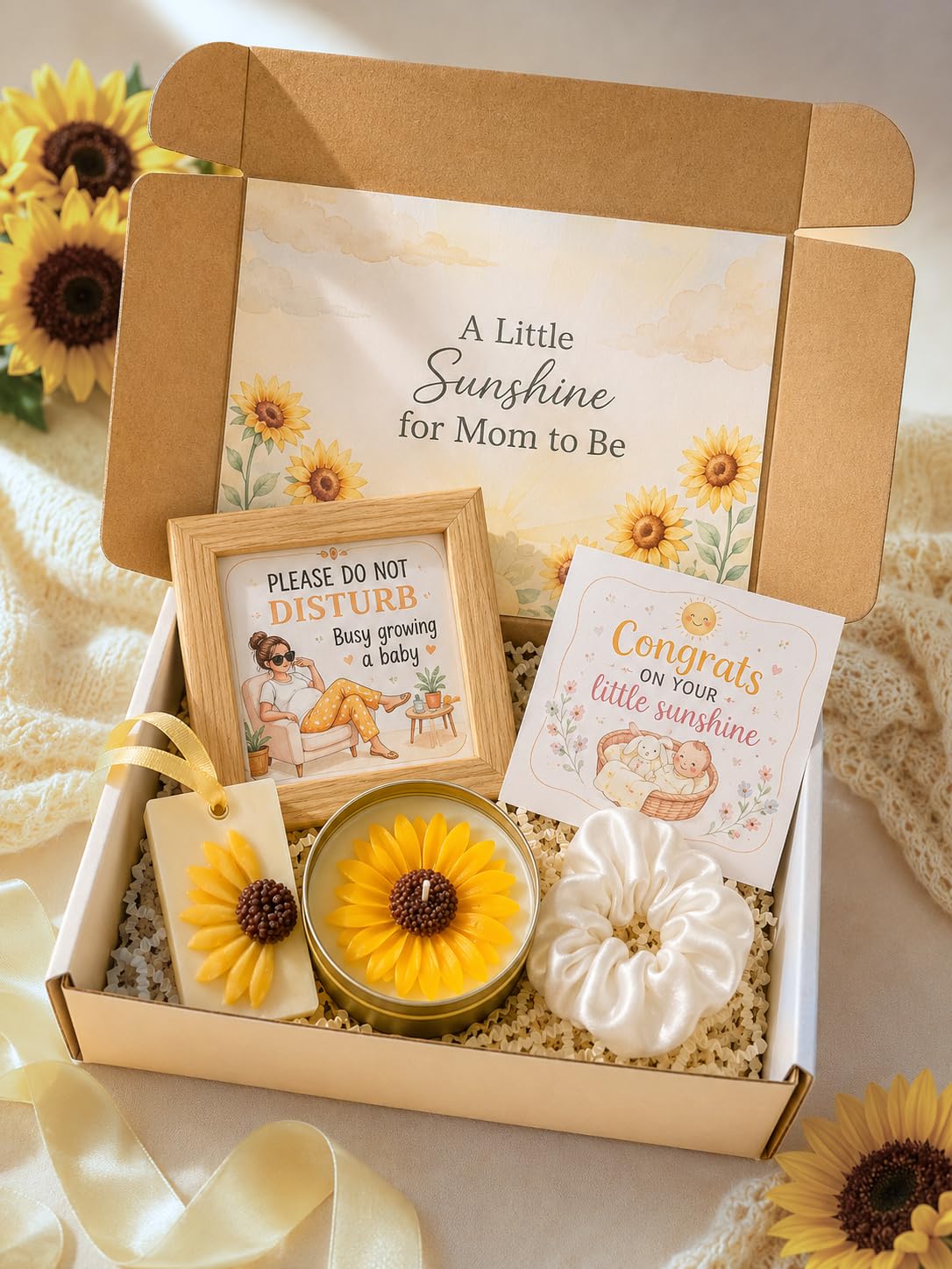 Mom to Be Gift Box | 5 Piece Handmade Gift Set with Scented Candle, Wax Sachet, Wooden Frame, Satin Scrunchie & Greeting Card | Baby Shower for Mom to Be, Pregnancy Gift Hamper, Maternity Gift-image-20