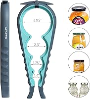 Vista 2 de Abridor de Frascos, Kit Abridor de Latas y Botellas Multifunción 5 en 1 con Mango de Silicona Fácil de Usar para Niños, Ancianos y Personas con Azul