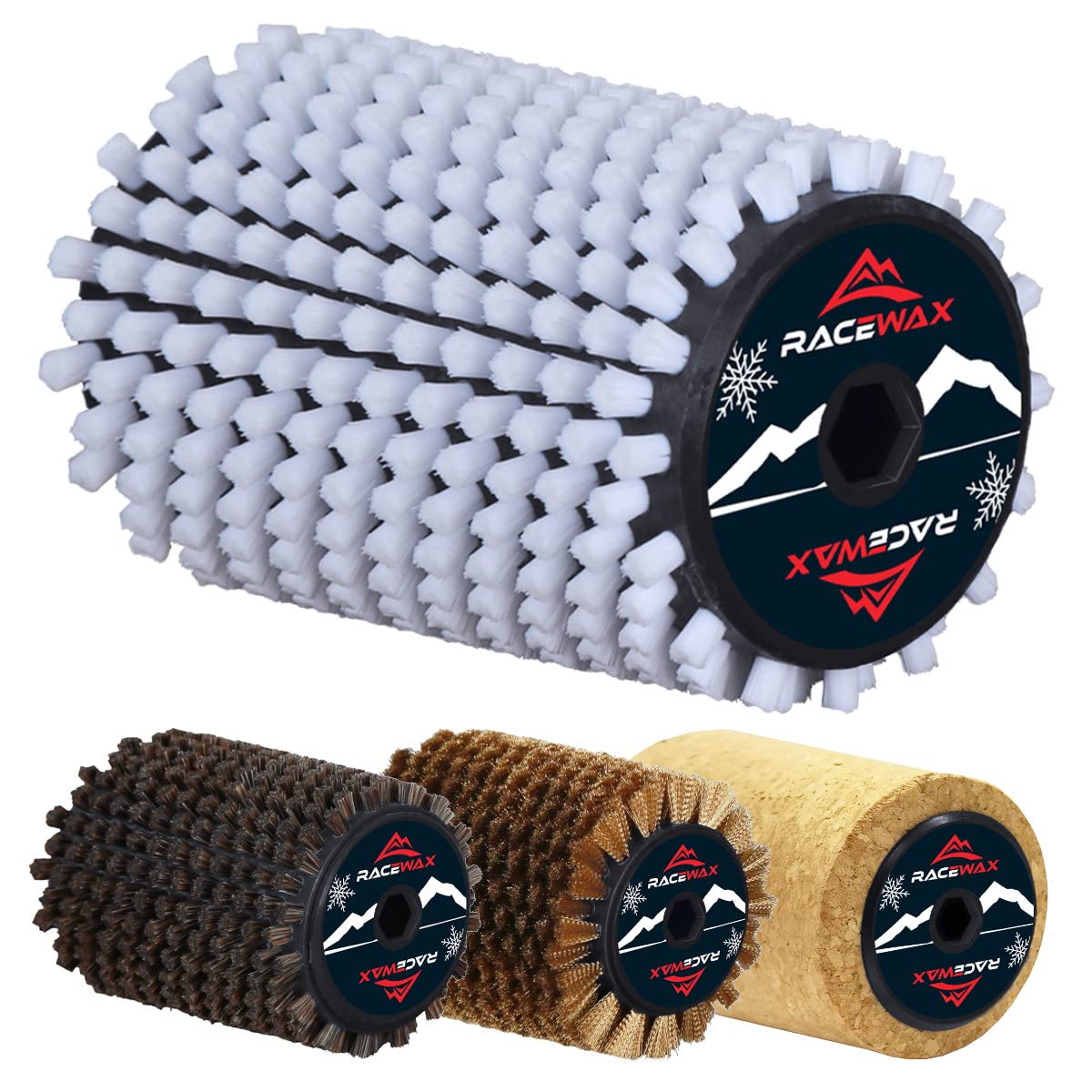 RaceWax Juego de cepillo Roto de 120 mm, corcho, nailon, pelo de crin, cobre, cepillo roto