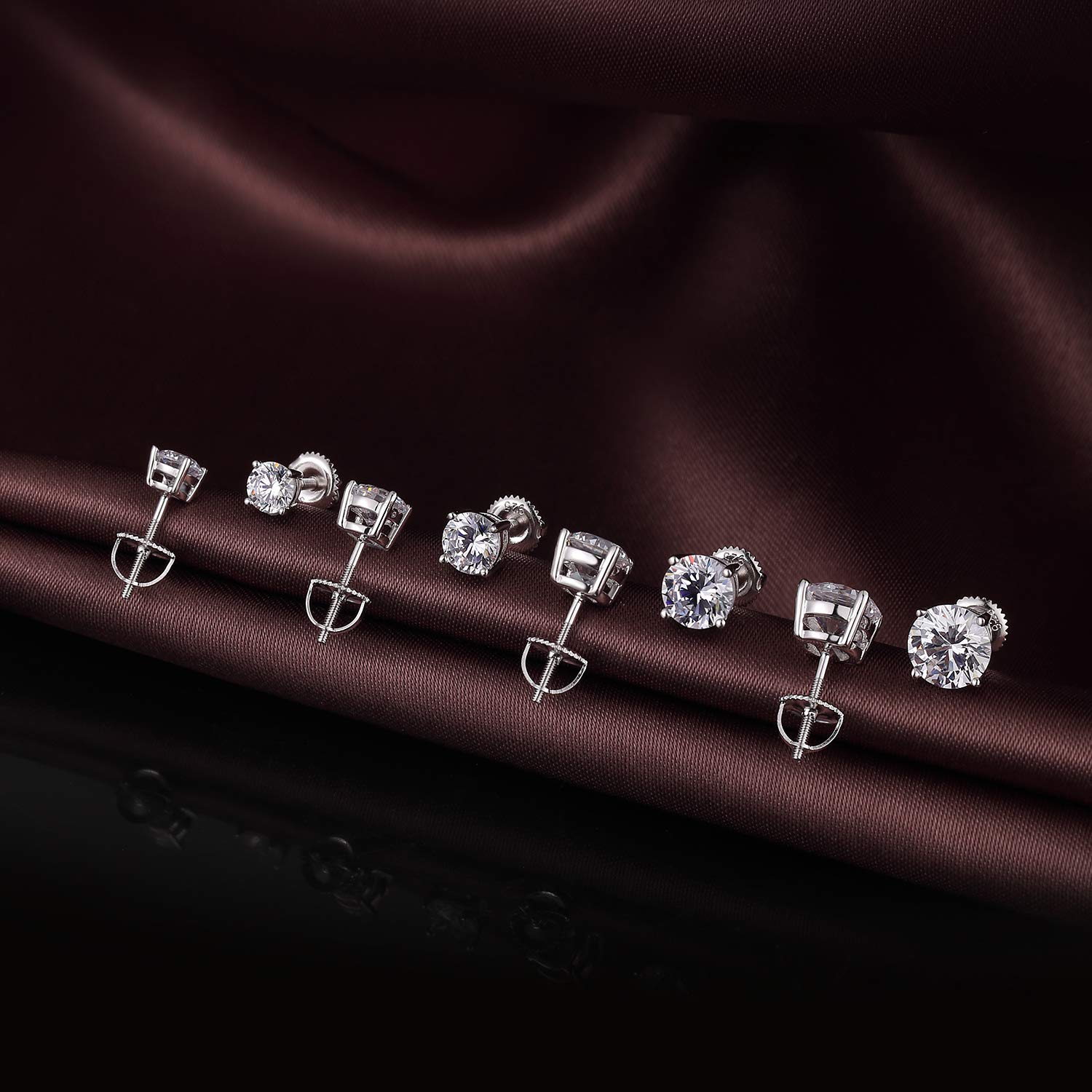 jiamiaoi 18K Oro Bianco placcato Orecchini Diamante Uomo in Argento Sterling 925 con AAAA+ Zirconi Brillante con Chiusura a Vite Sicura 4mm-8mm