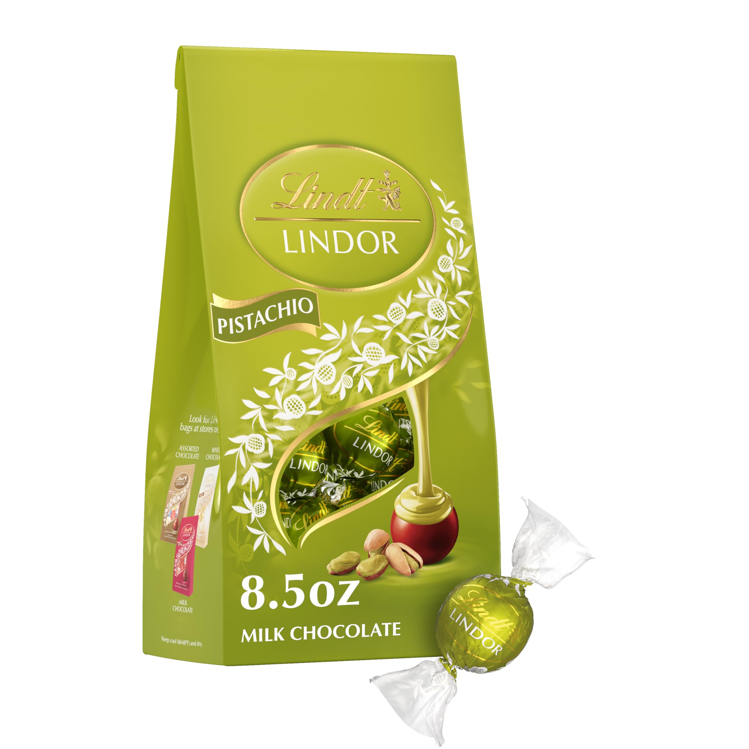 Lindt LINDOR Pistachio Milk Chocolate Candy Truffles, 8.5 oz. Bag