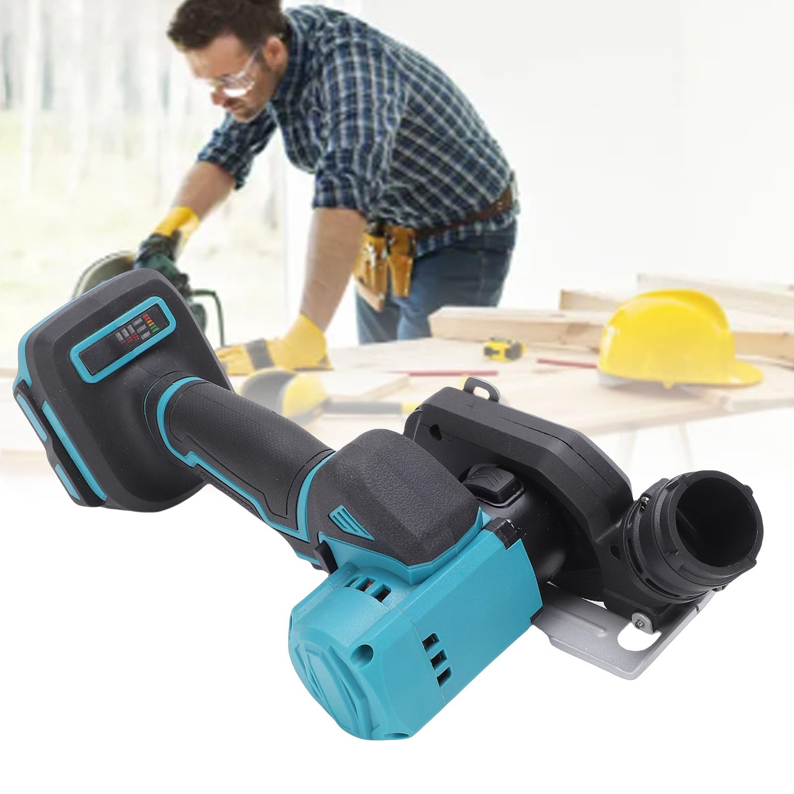Annadue Mini Circolare a Batteria da 21 V, Circolare Wireless Compatta da 3" con Copertura Raccogli Polvere, 2 Lame, 19.000 Giri/min, Impugnatura in Gomma Antiscivolo, Alimentata a Batteria