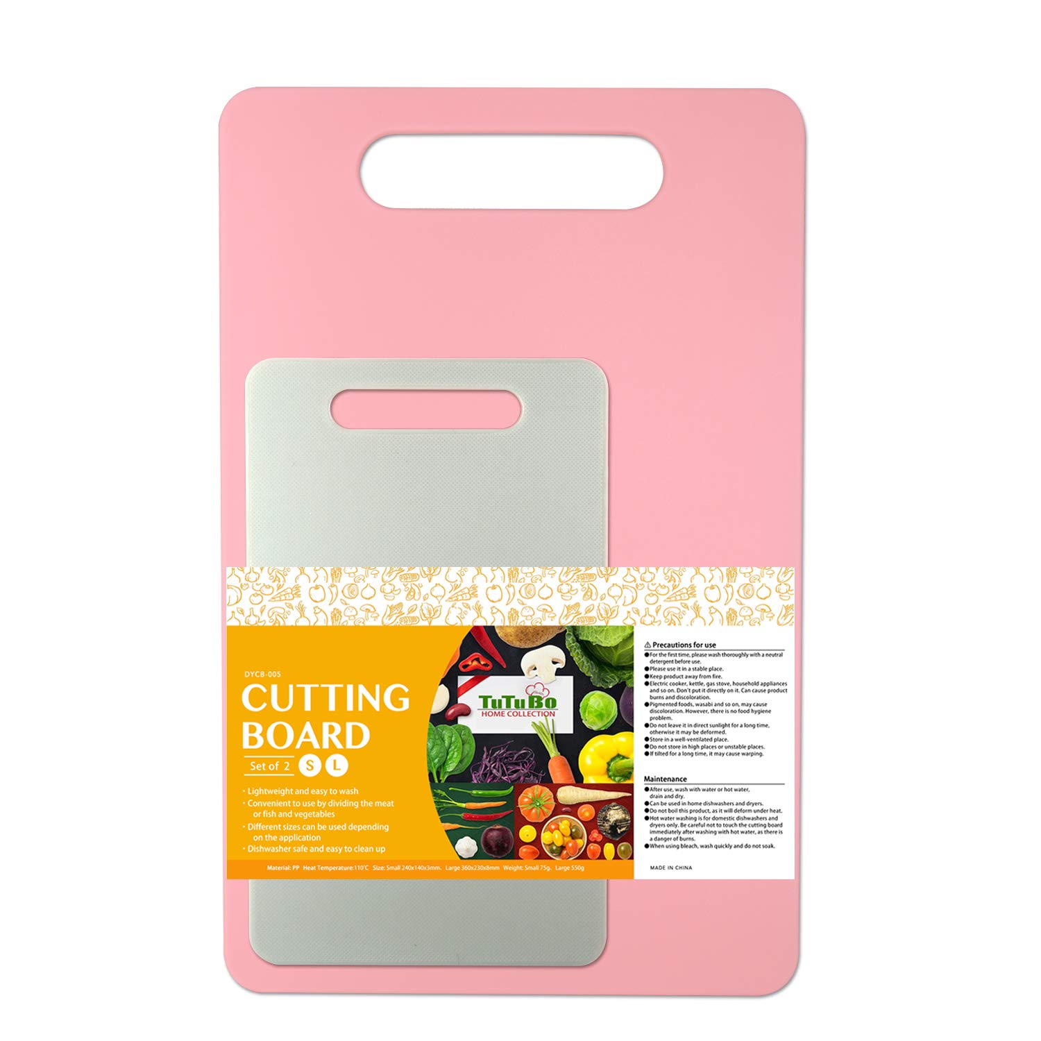 Fotouzy Plastic Utility Cutting Board with Handles, Food Safe PP Material, BPA Free, Dishwasher Safe, Thick Chopping Board, Large Size, Easy Grip Handle, for Kitchen (Princess Pink)