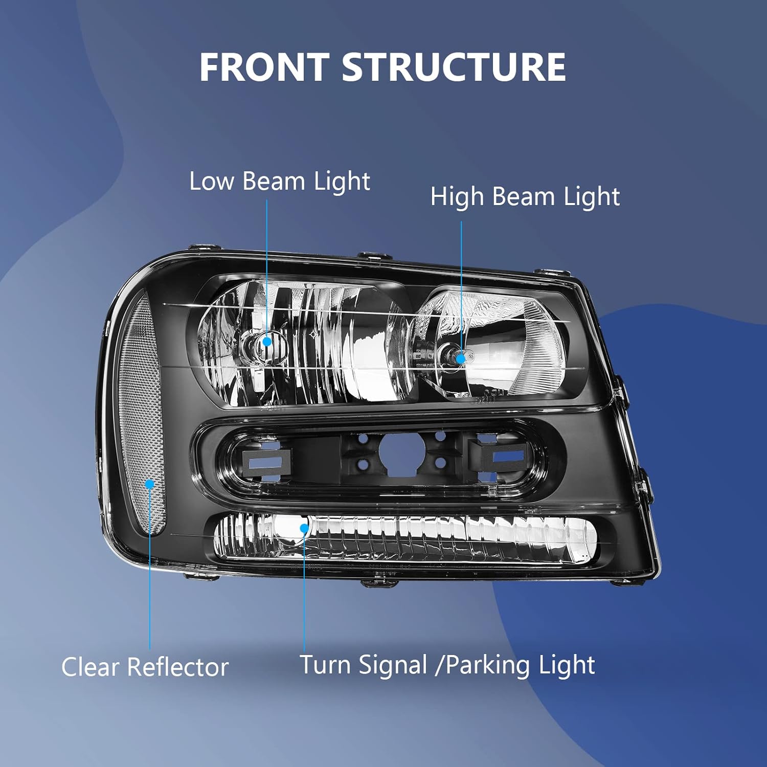 ECCPP Headlight Assembly Pair For Chevrolet Trailblazer 2002-2009,For Chevrolet Trailblazer EXT 2002-2006 Black Housing Clear Reflector Clear Lens Driver and Passenger Side