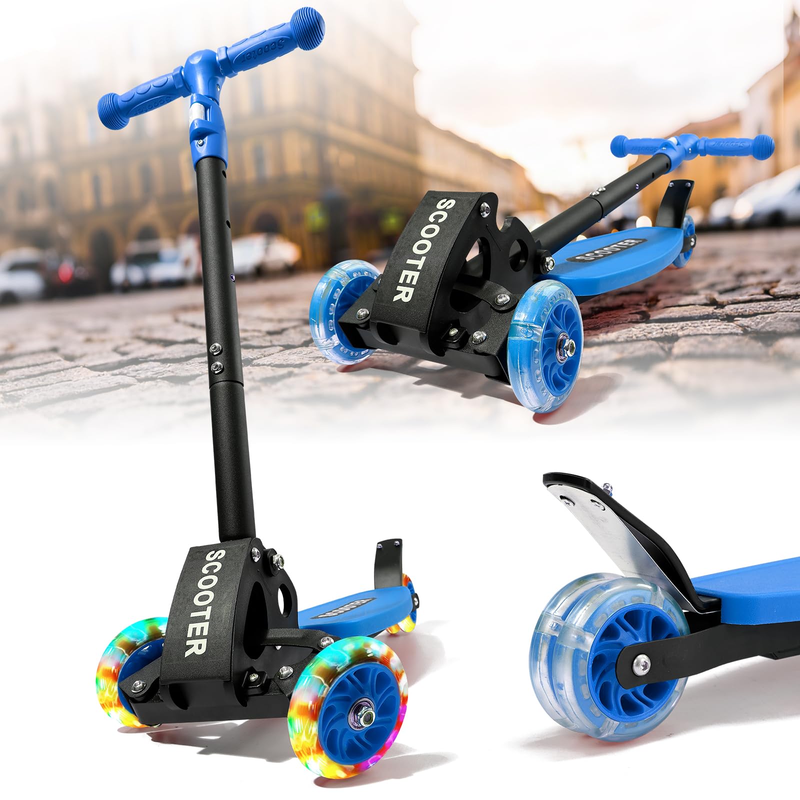 Kick Scooters for Kids 5-7 8-12,Lean to Steer,Three Wheeled Light Up,28"-32" Adjustable H…