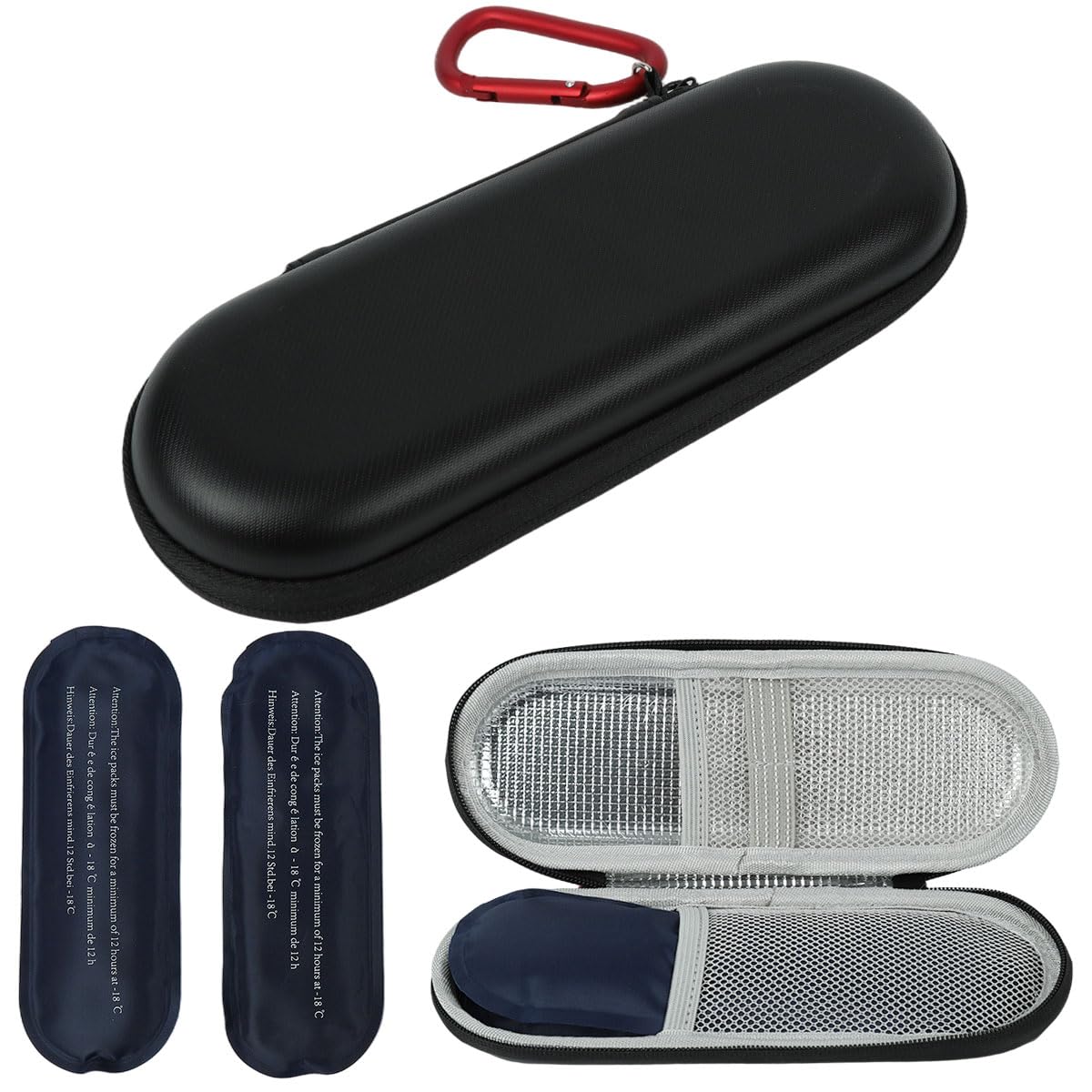 Insulin Cooler Travel Case Hard EVA Shell Compact Portable Cold Storage Box Small Ice Box for Travelling with Carabiner, 2 Ice Packs, 20.5x7x4.5 cm, Reliable Insulin Travel Case-image-34
