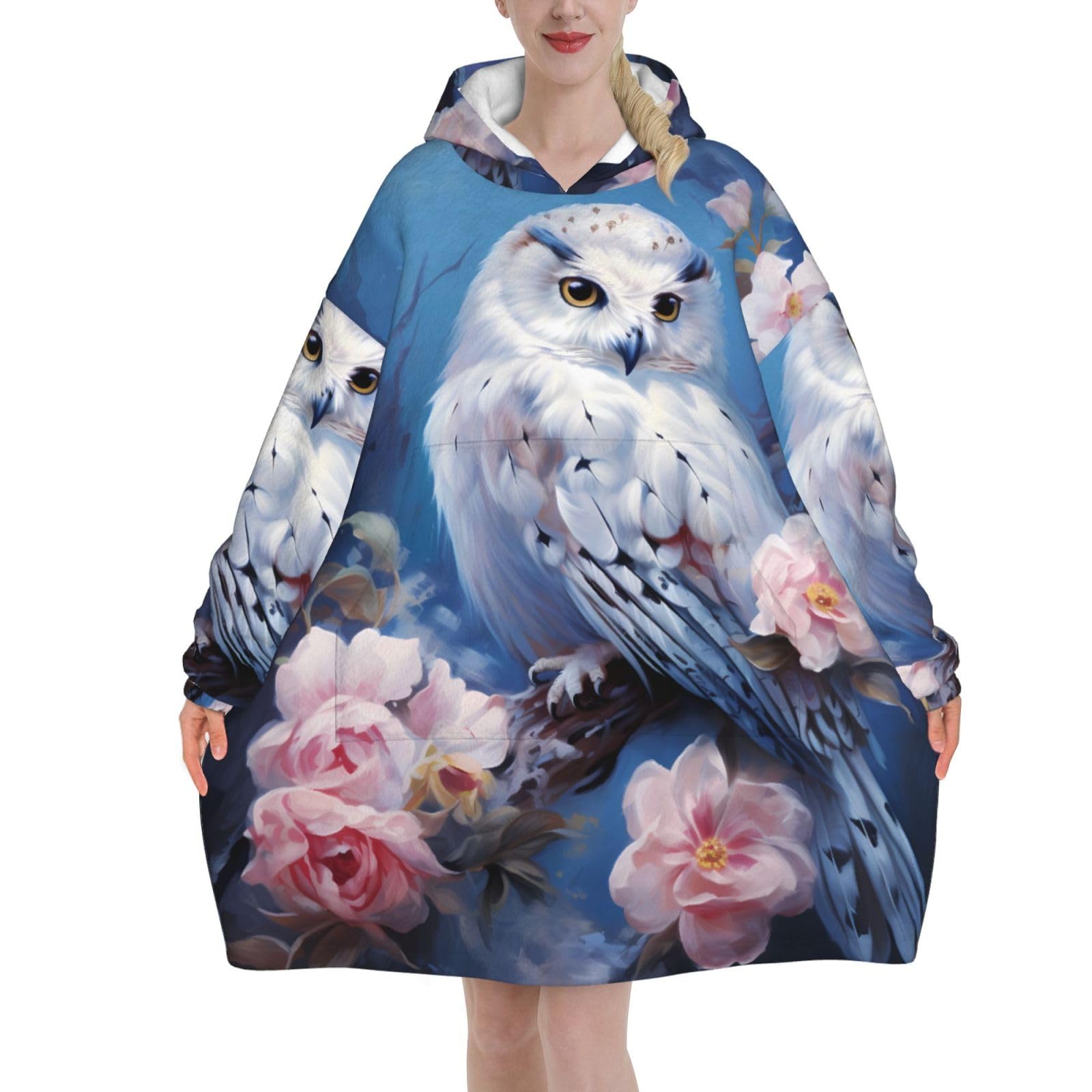 Peiyeety Unisex Owl Blanket Hoodies For Women And Men Adult Oversize Wearable Blanket Hoodies For Soft And Warm
