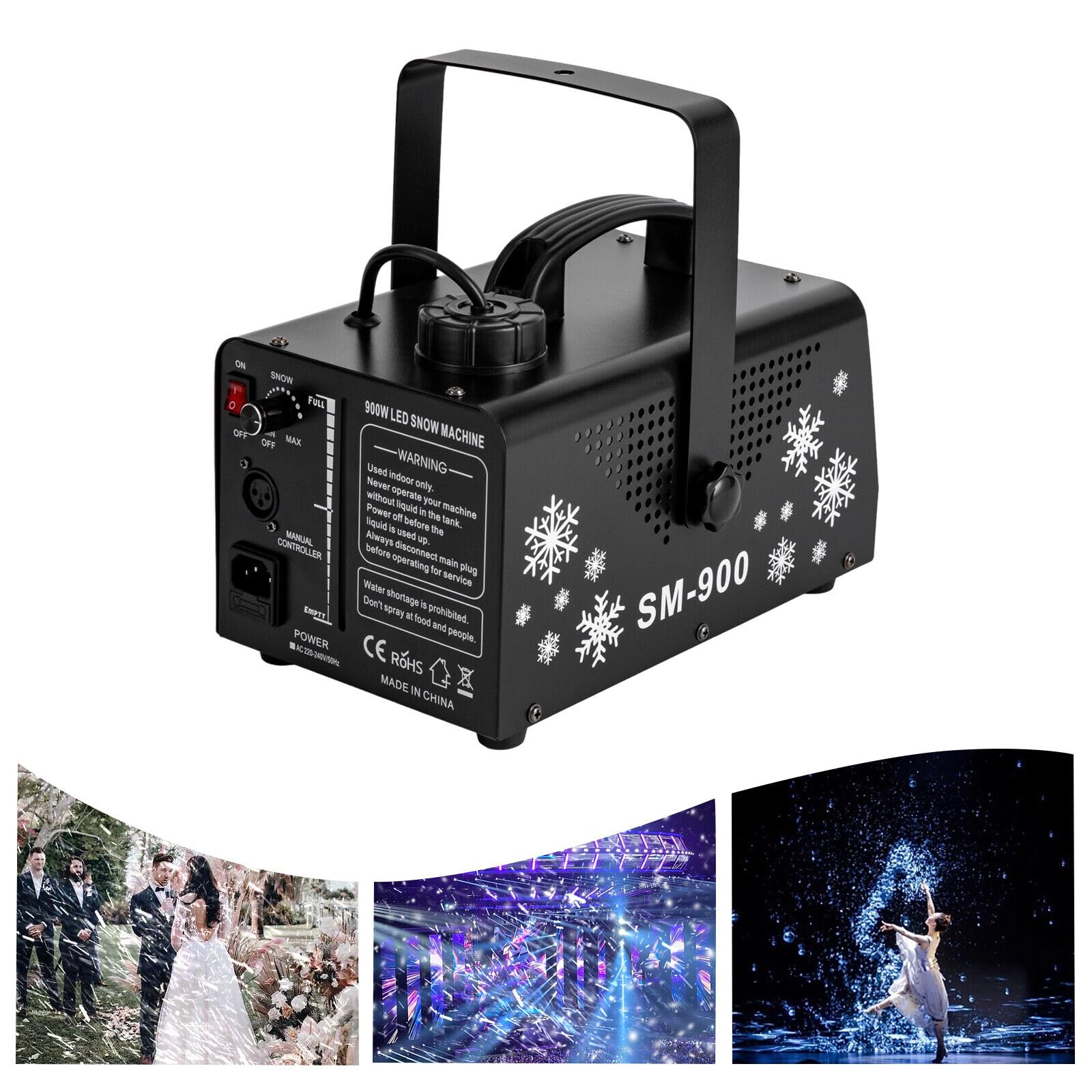 9 * 3W LED Schneemaschine,180-240ft² Schneekanone mit Fernbedienung,Beleuchtungseffekte Mit Verblassen, Blitz, Sprung,für Halloween, Weihnachten,Partys