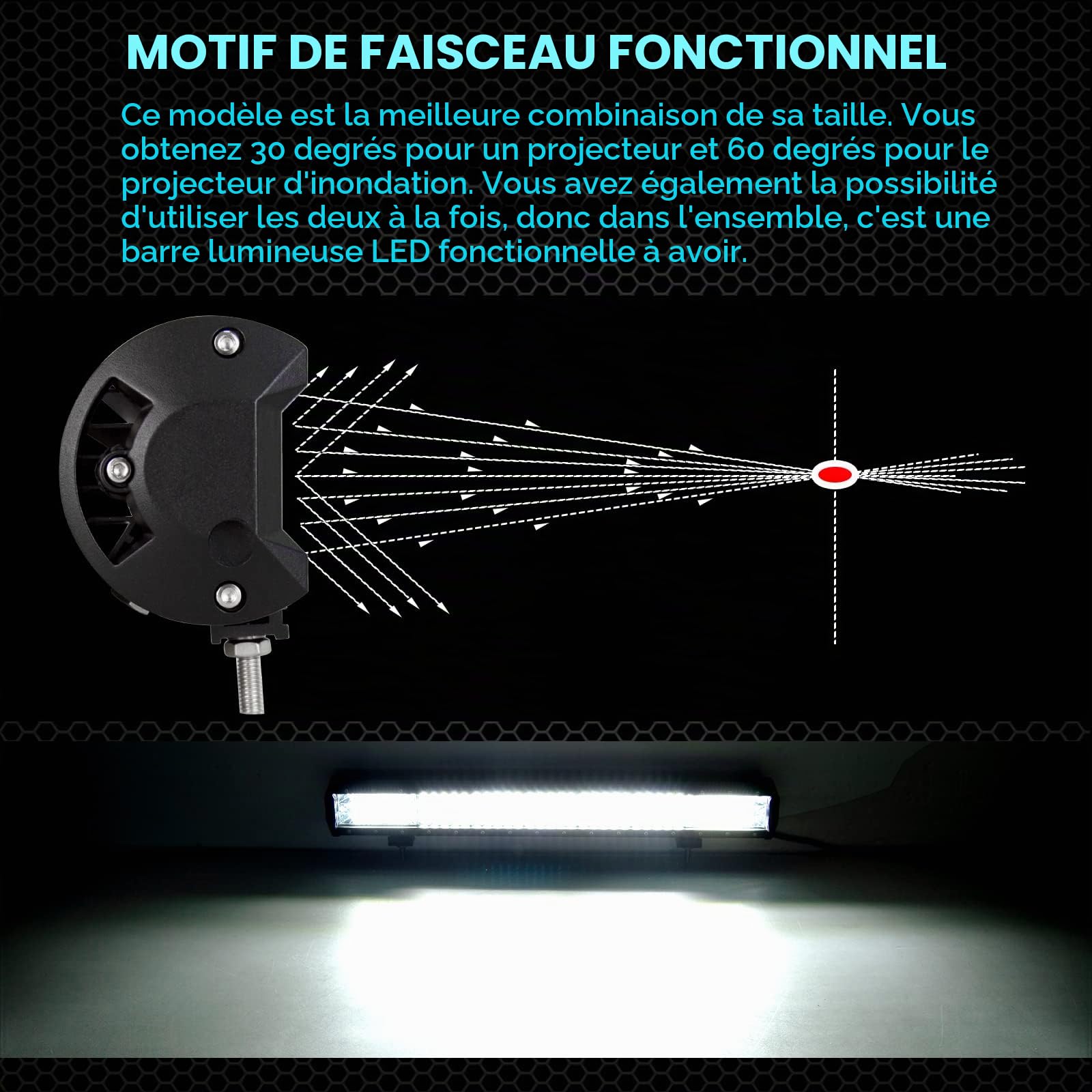 RIGIDON 23 pouces 59cm 570W Led Light Barre avec 12v faisceau de câblage kit, Barre Lumineuse led Phare de travail pour 4x4 Offroad Véhicule Voiture Camion tracteur, 6000K feu antibrouillard