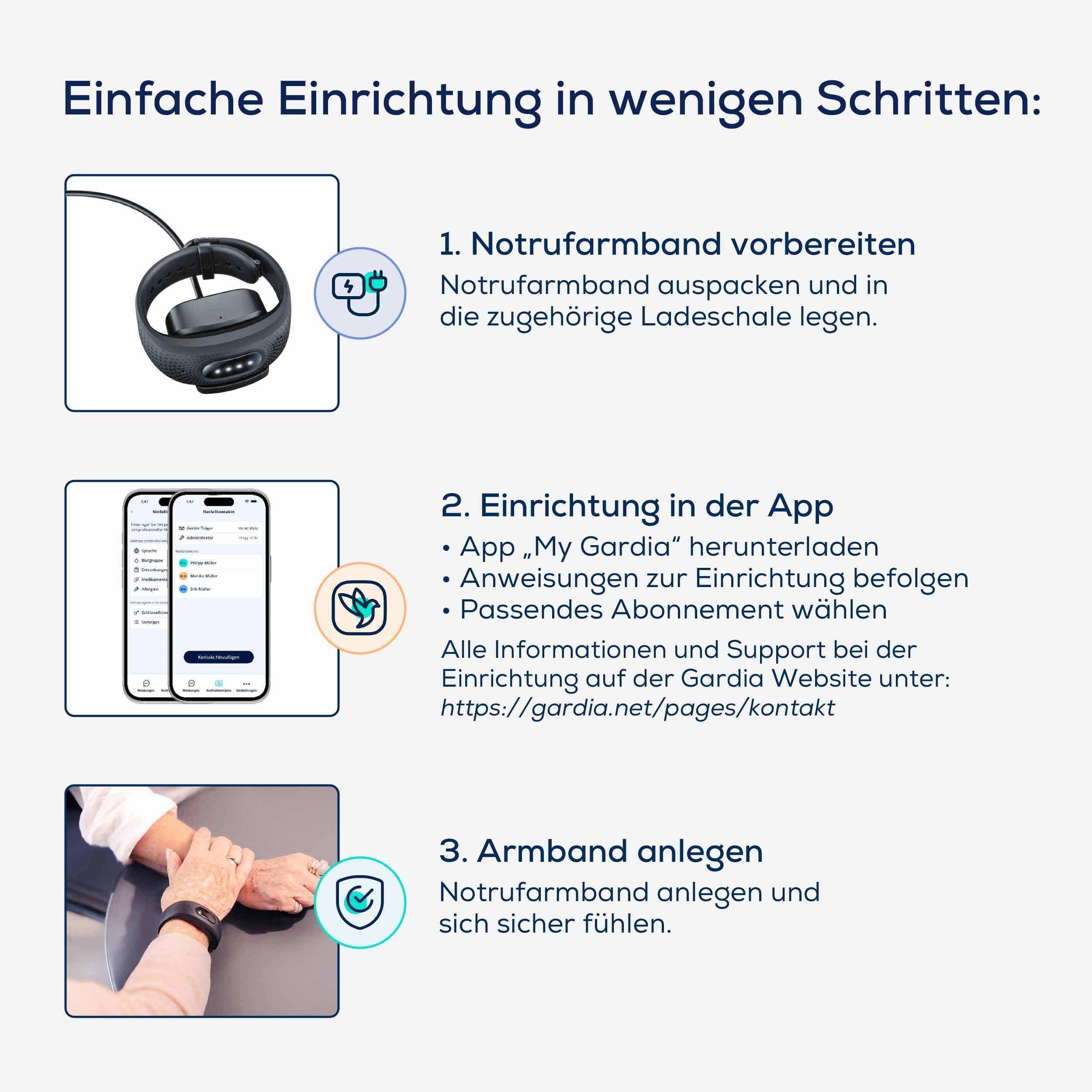 Beurer – Gardia Notrufarmband mit Sturzerkennung, innovatives Notrufsystem aus Armband und App, Sprachverbindung im Notfall, 24h Notrufservice Zuhause & unterwegs, alle Vorteile mit erforderlichem Abo