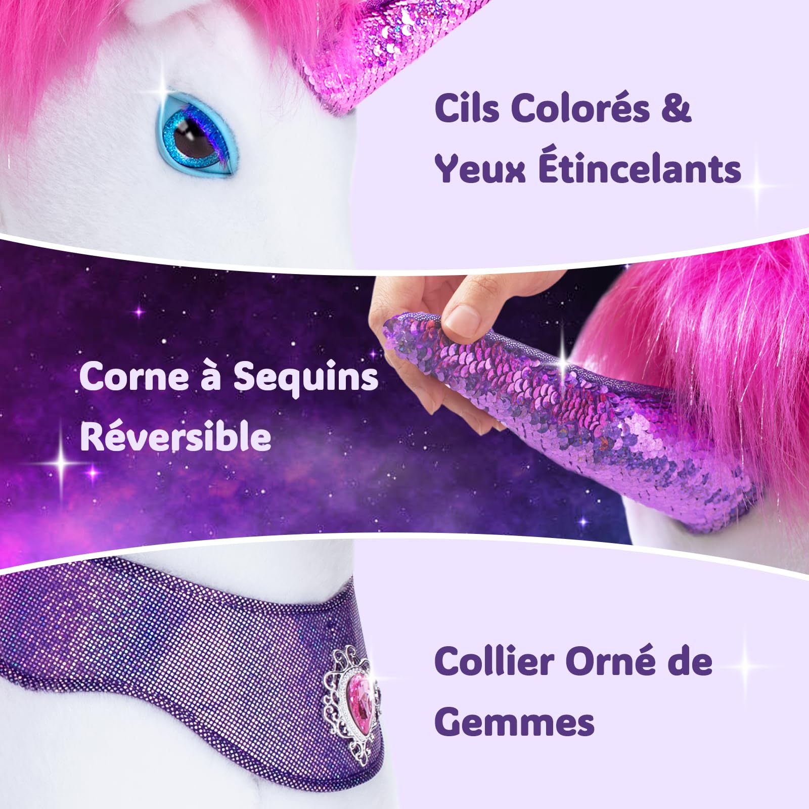 PonyCycle Modèle Y Avancé Licorne à Monter avec Sons Magiques pour Enfants 4-7 Ans, Licorne Rose en Peluche à Roues avec Frein, Jouet Mécanique pour Anniversaire des Filles - Y452