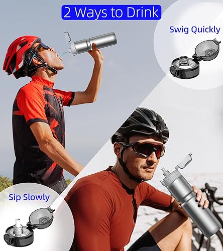 Miniatura 5 de Botella de agua aislada para bicicleta de 24 onzas, acero quirúrgico sin sabor a plástico, agarre más fuerte para MTB y grava, ChugSip 2 en 1, tapa