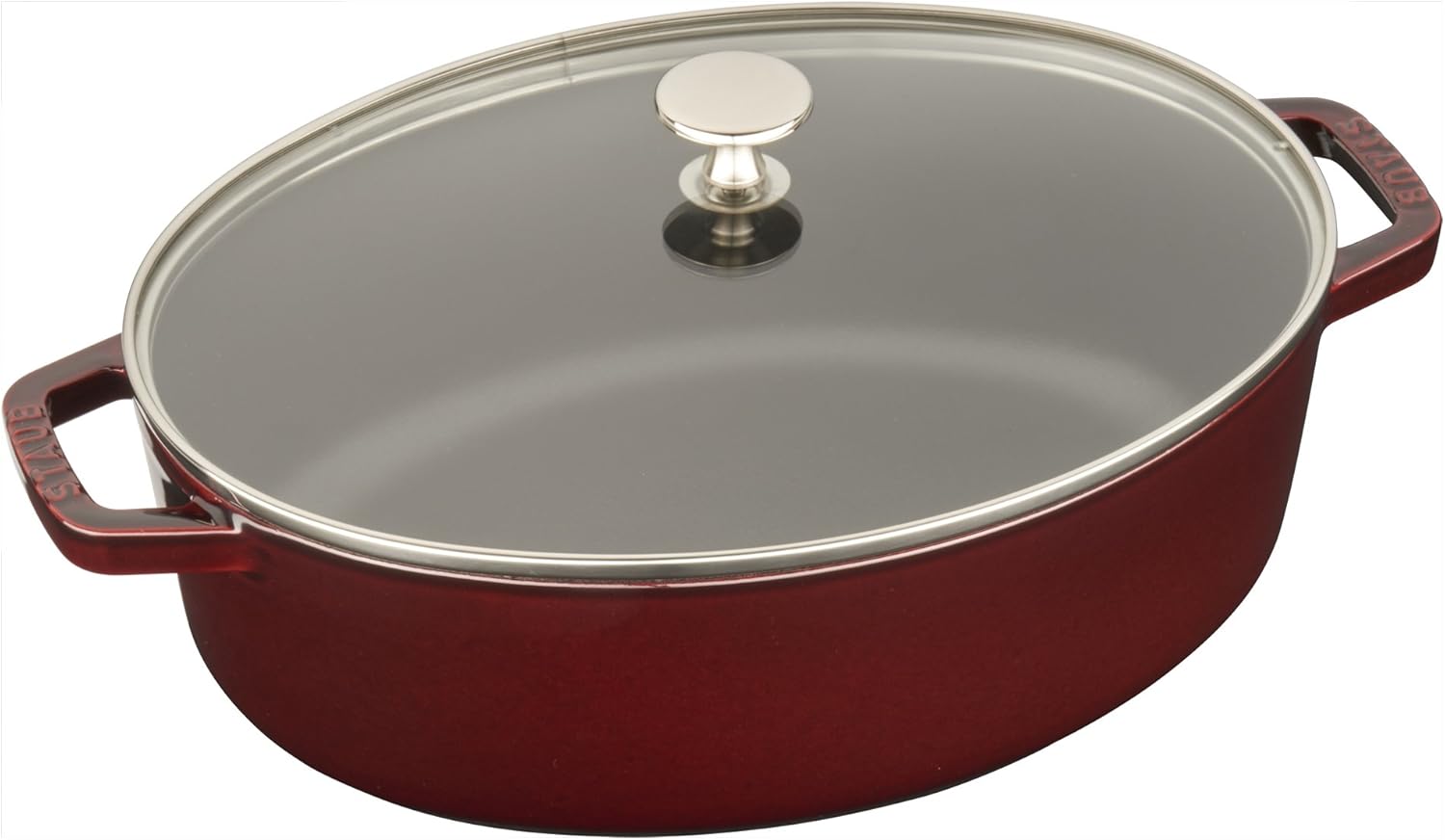 Staub Cast Iron 4qt Shallow Wide Oval Cocotte with Glass
