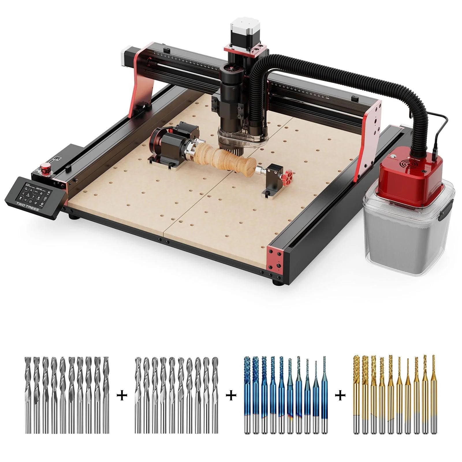 Twotrees TTC450 PRO 500W Router CNC 3 assi con aspirapolvere M1, fresa a rulli 40 pezzi, per incisione, taglio MDF, legno massello, kit motore mandrino da 500 W, per incisione fai da te, incisione CNC