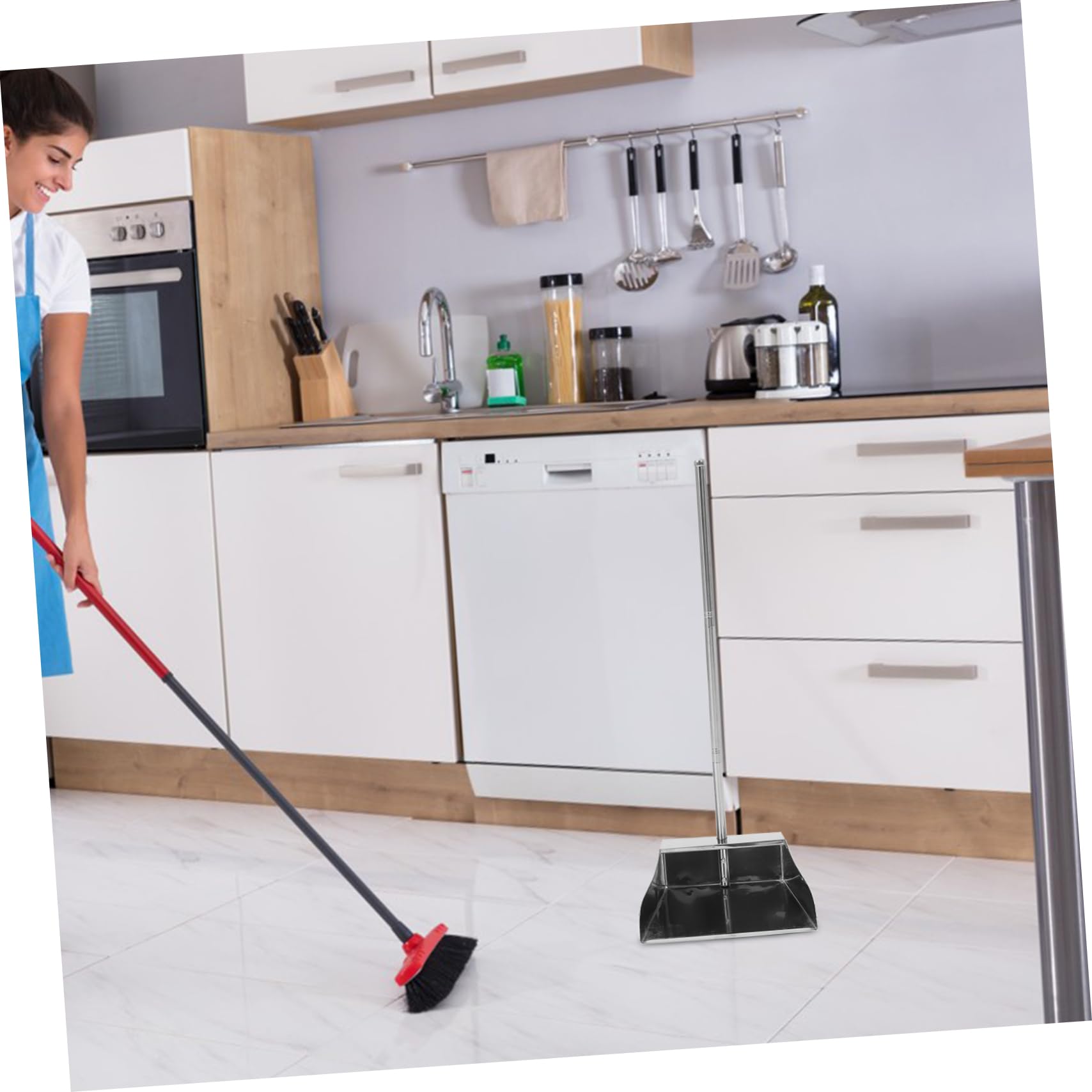 STOBOK Pala De Basura Bandeja De Garaje Comprar Herramienta De Limpieza De La Casa Recogedor De Interior Recogedores Con Mango Sartén Larga Cepillo De Barrido Acero Inoxidable Niño Metal