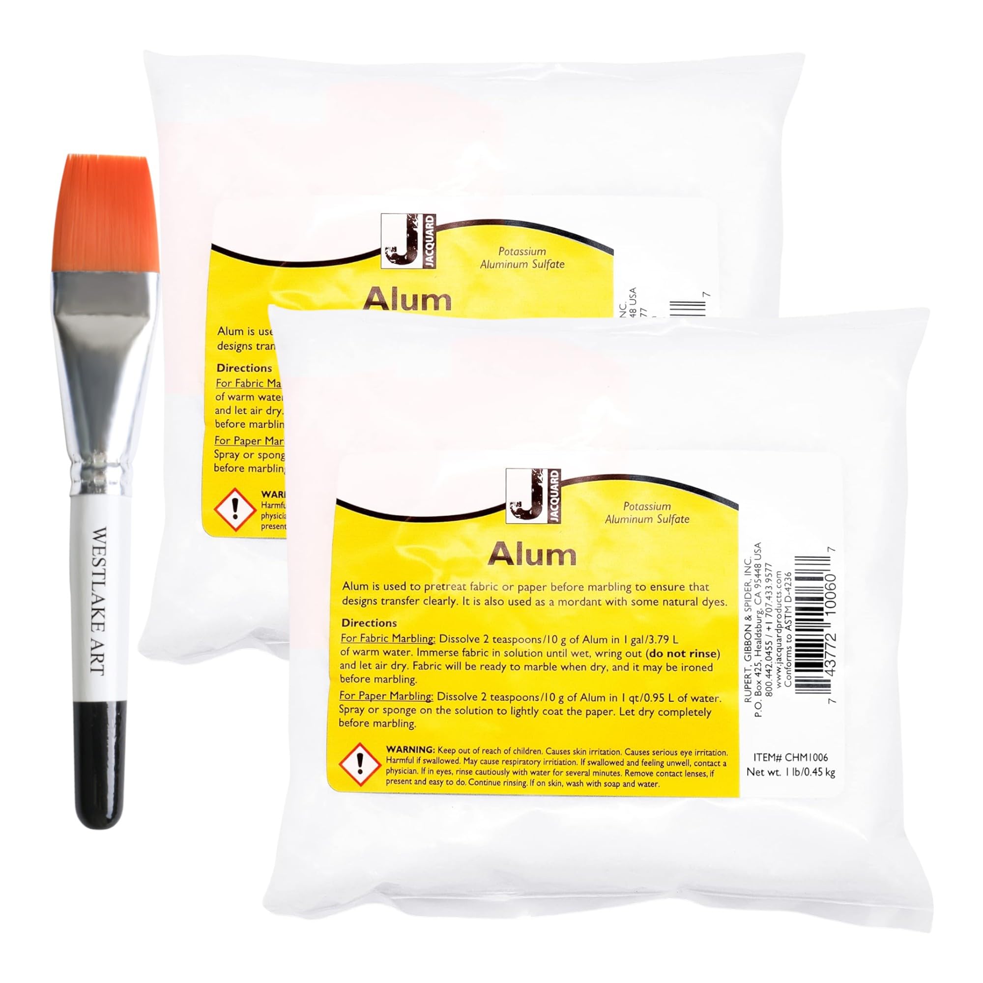 westlake art Fabric Dye Powder, 1 Pounds-Vibrant & Long-Lasting Alum Pre-Treatment for Marbling Projects, Bundle with Watercolor Paint Brush, White Dye for Fabric (Pack of 2)